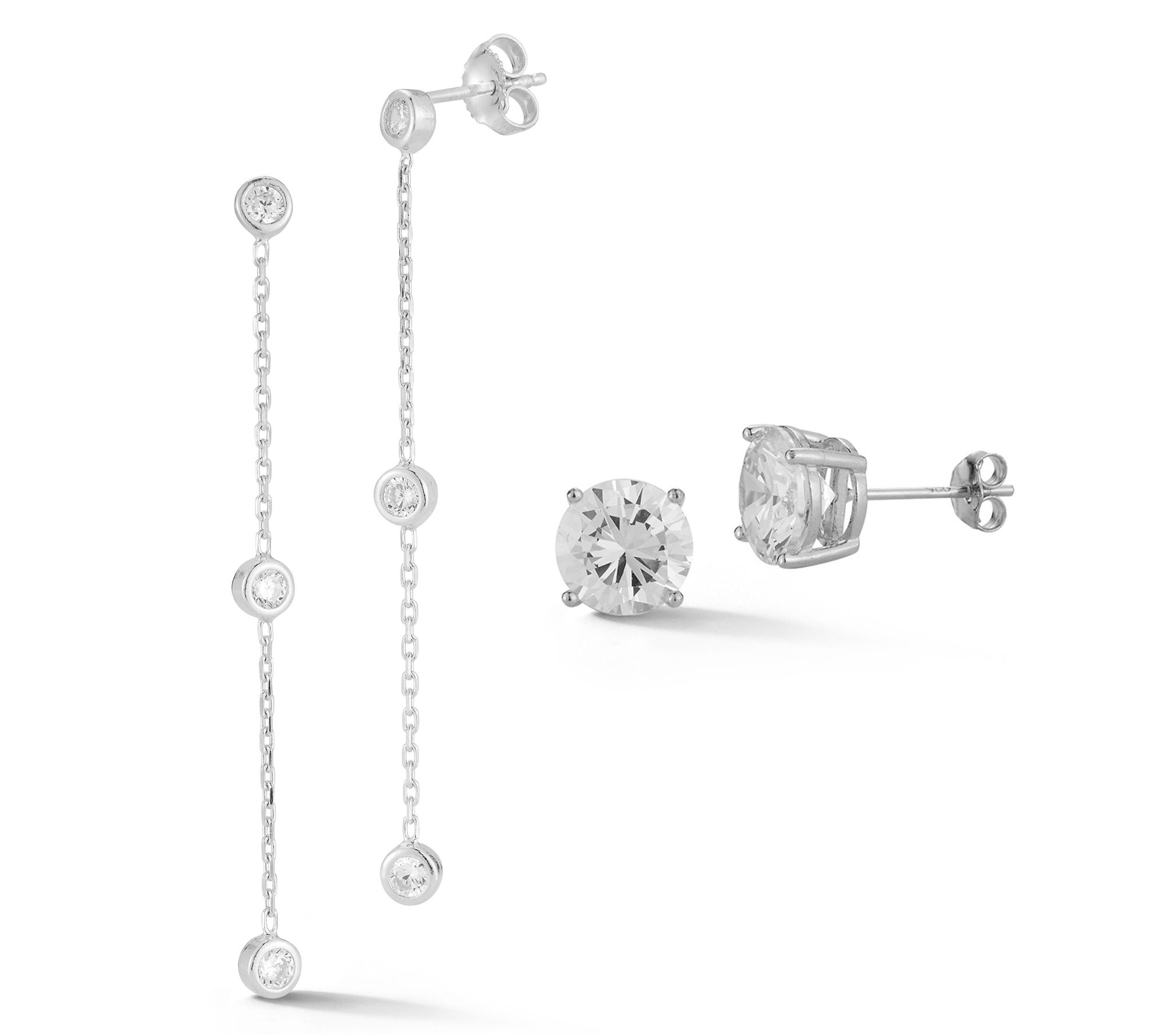 Sterlina Silver Round Drop & Stud Earrings Set,Sterling