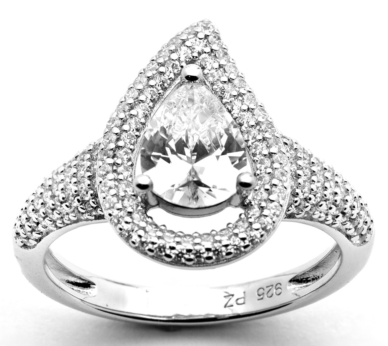 Diamonique Teardrop Halo Ring, Sterling Silver