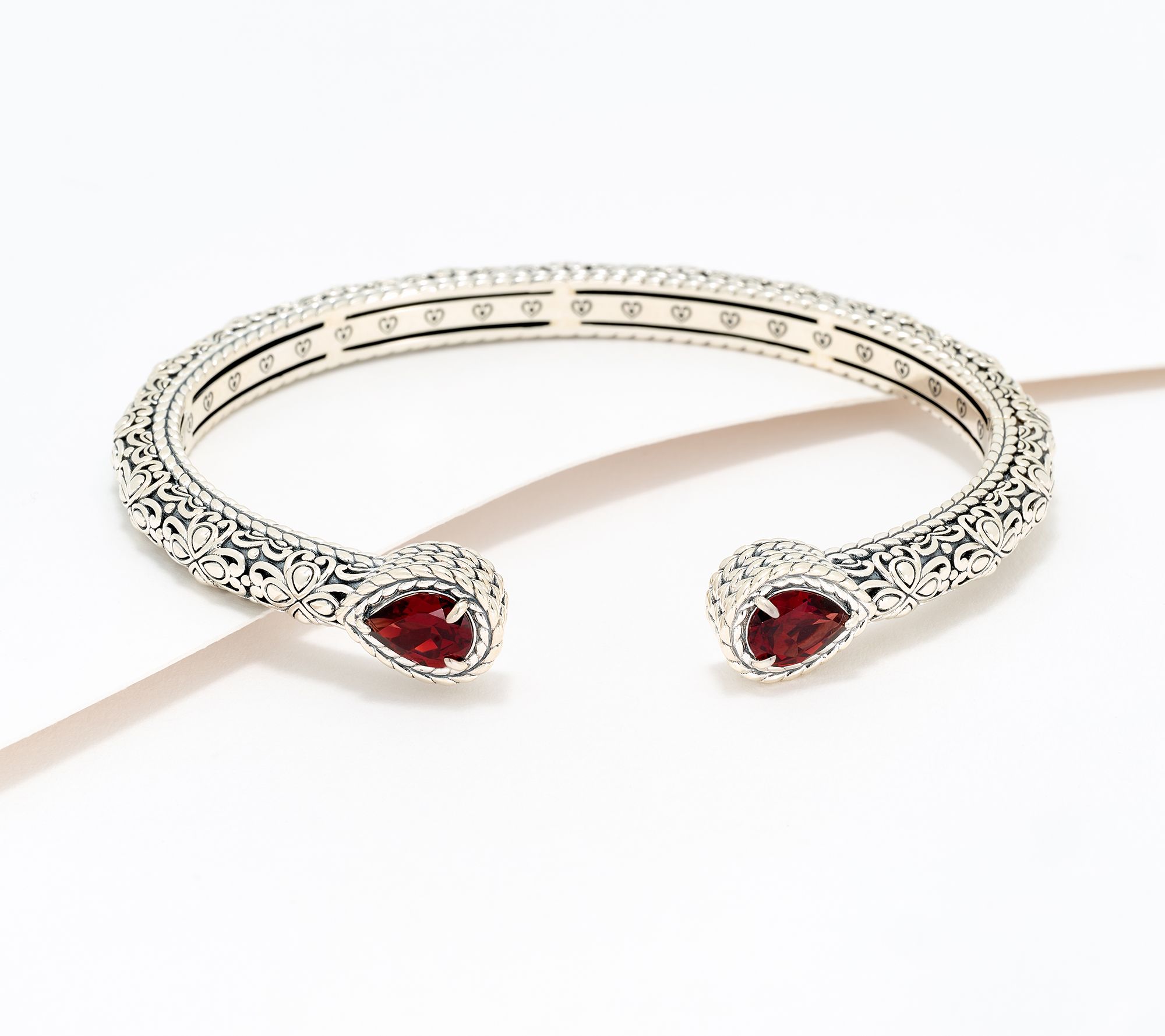 JAI Sterling Silver Pear Gemstone & Heritage Lotus Cuff, 23.5g