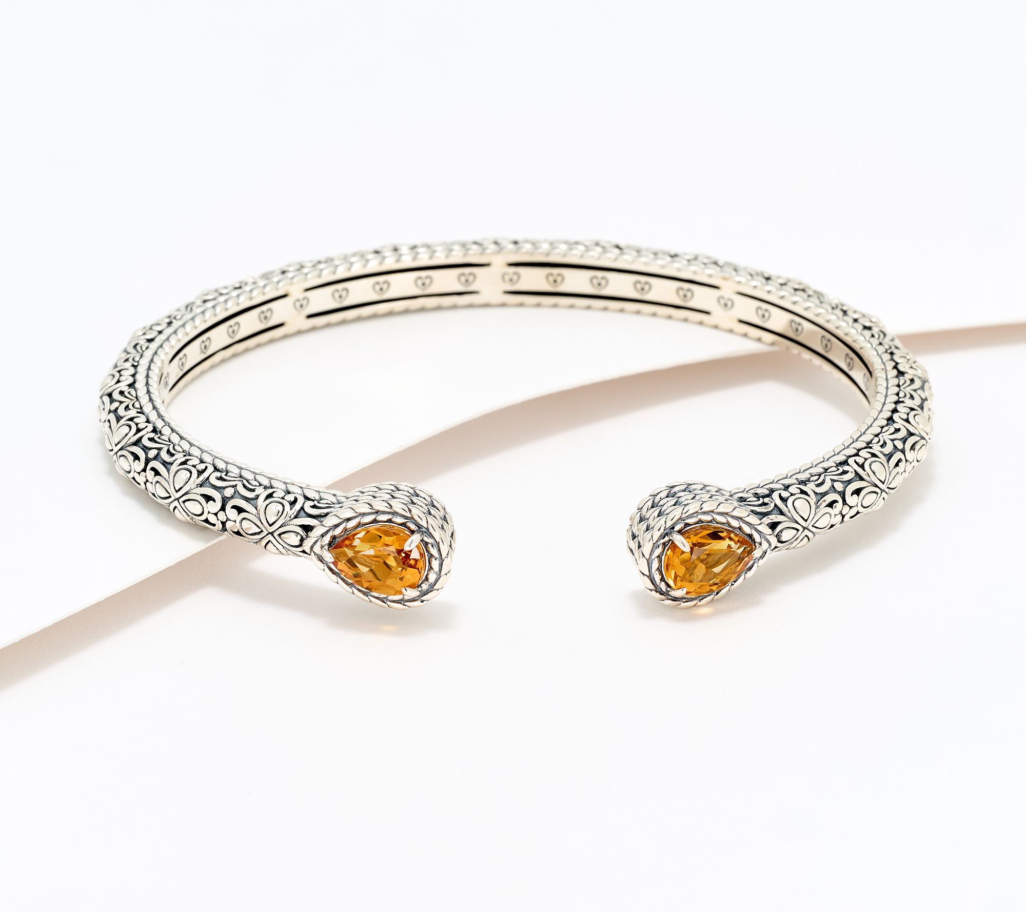 JAI Sterling Silver Pear Gemstone & Heritage Lotus Cuff, 23.5g