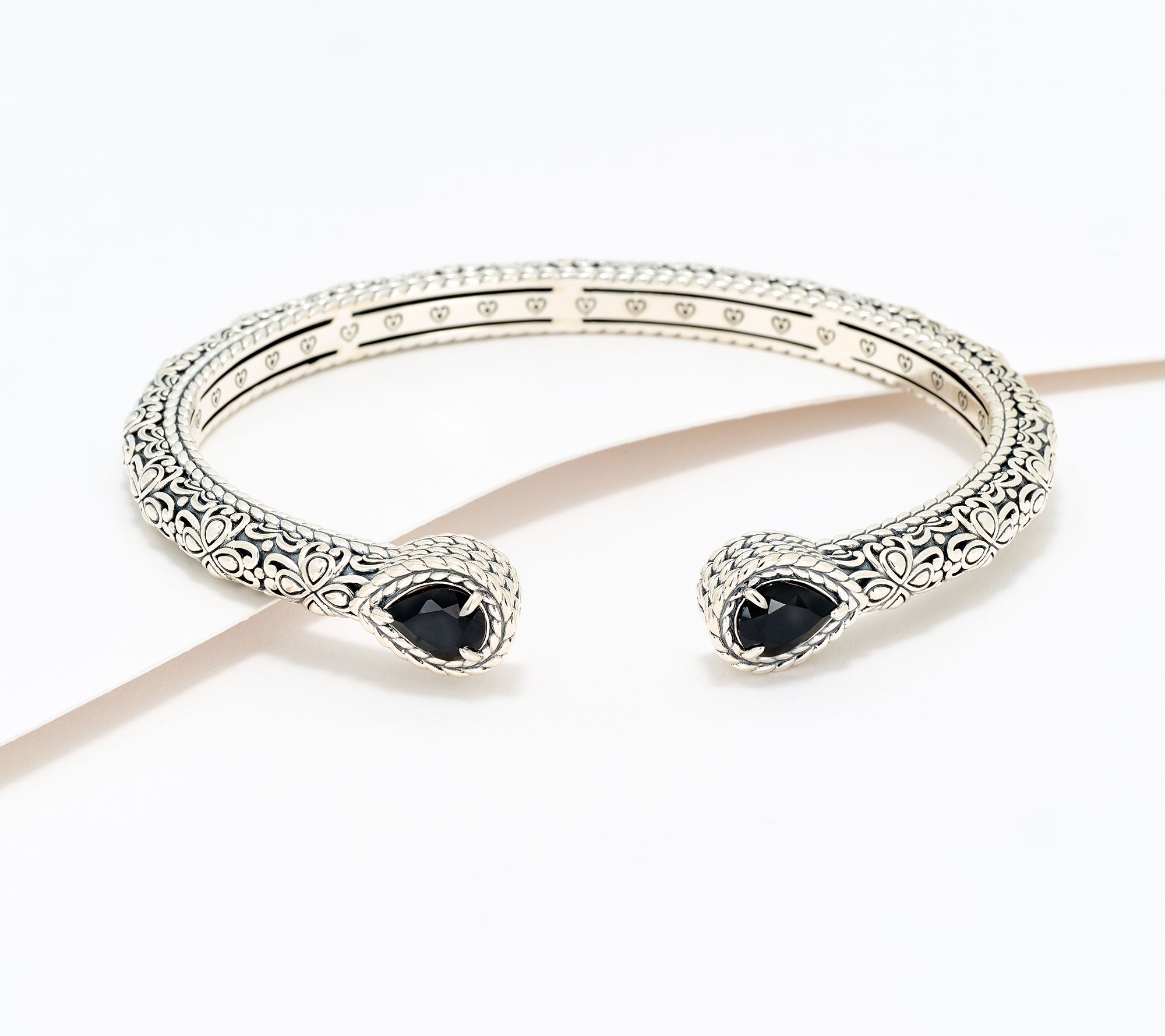 JAI Sterling Silver Pear Gemstone & Heritage Lotus Cuff, 23.5g