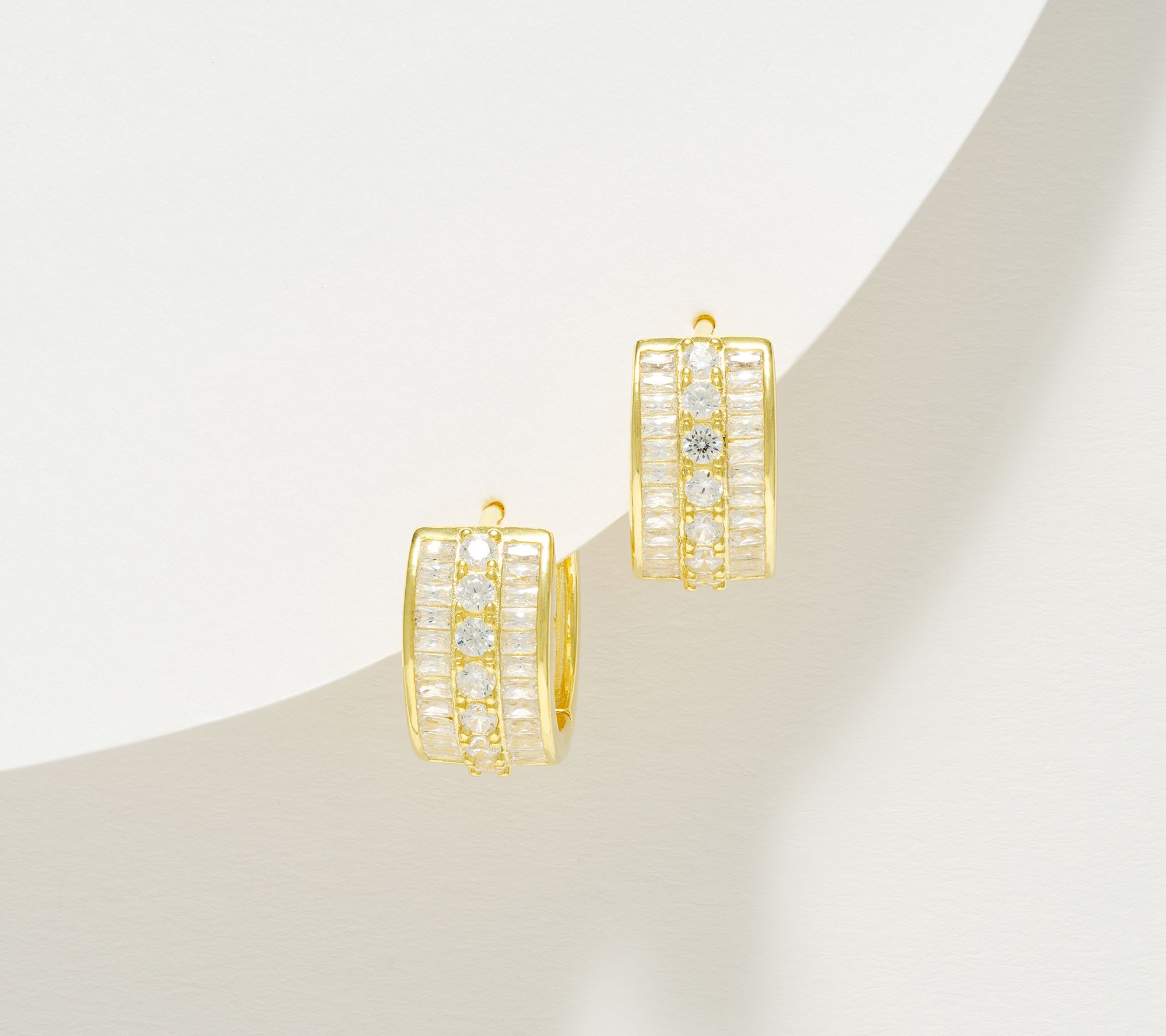 Diamonique Classics Baguette & Round Huggie Hoops, Sterling