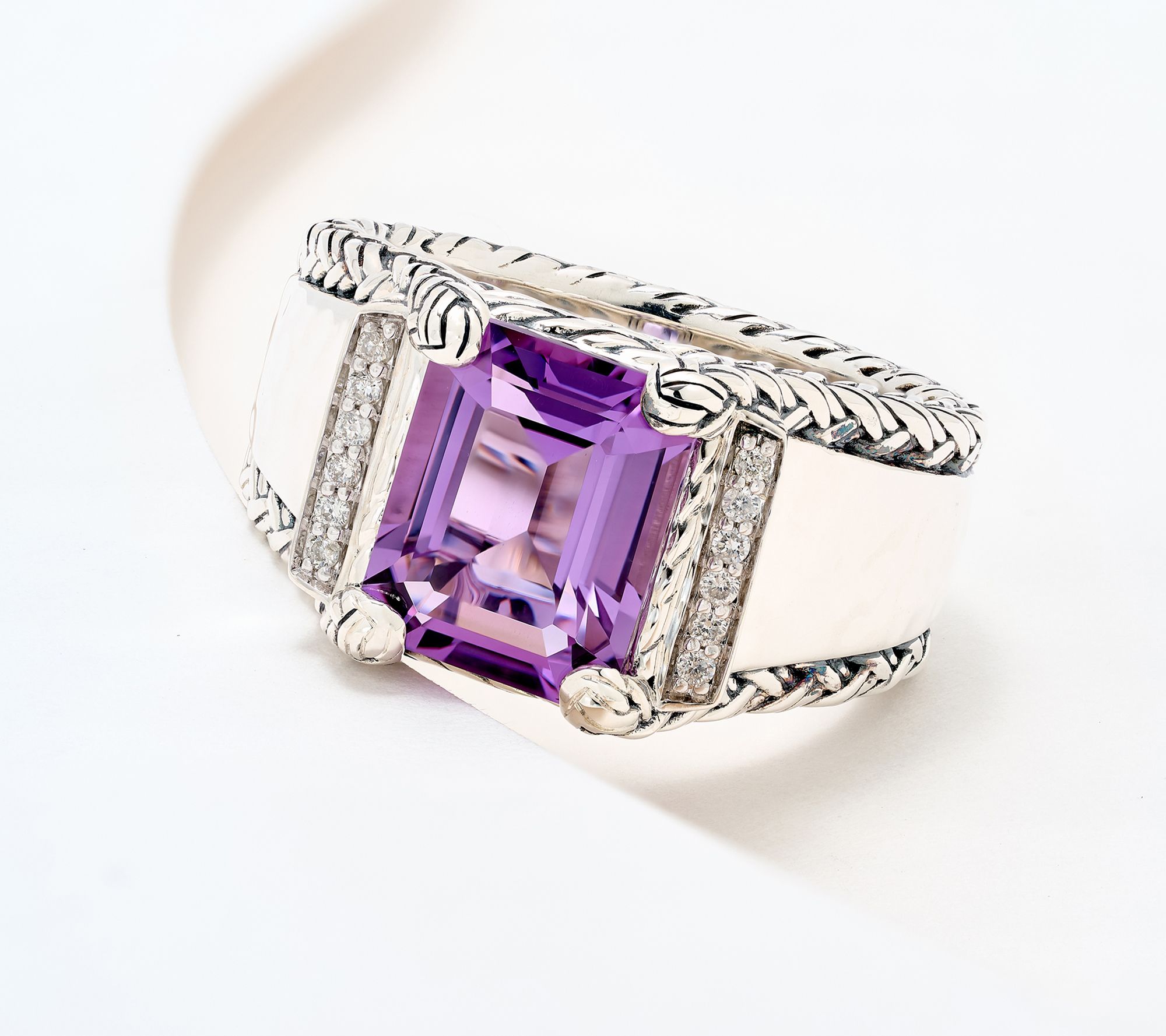 JAI Sterling Silver Legacy Woven Gemstone and Diamond Ring