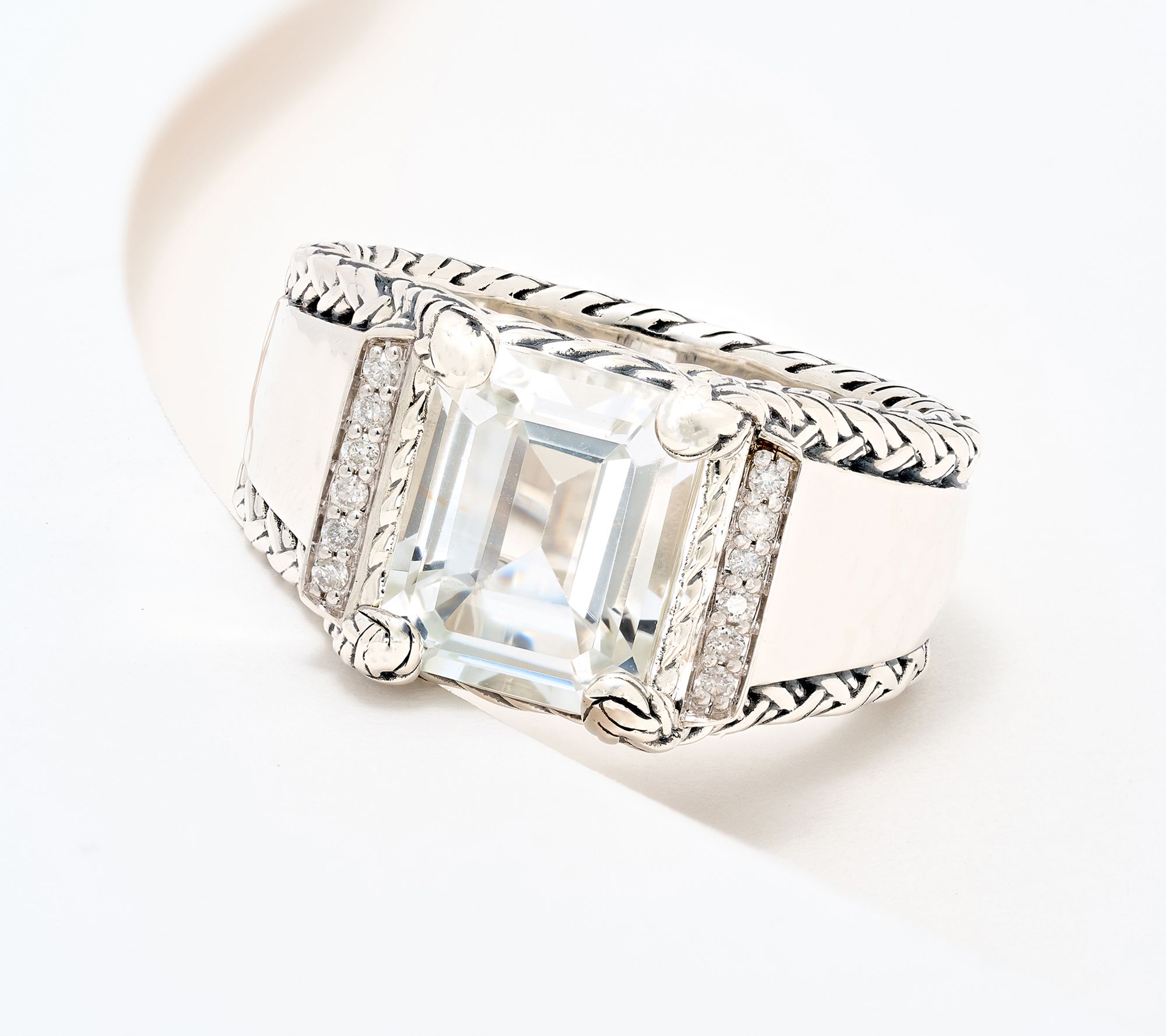 JAI Sterling Silver Legacy Woven Gemstone and Diamond Ring