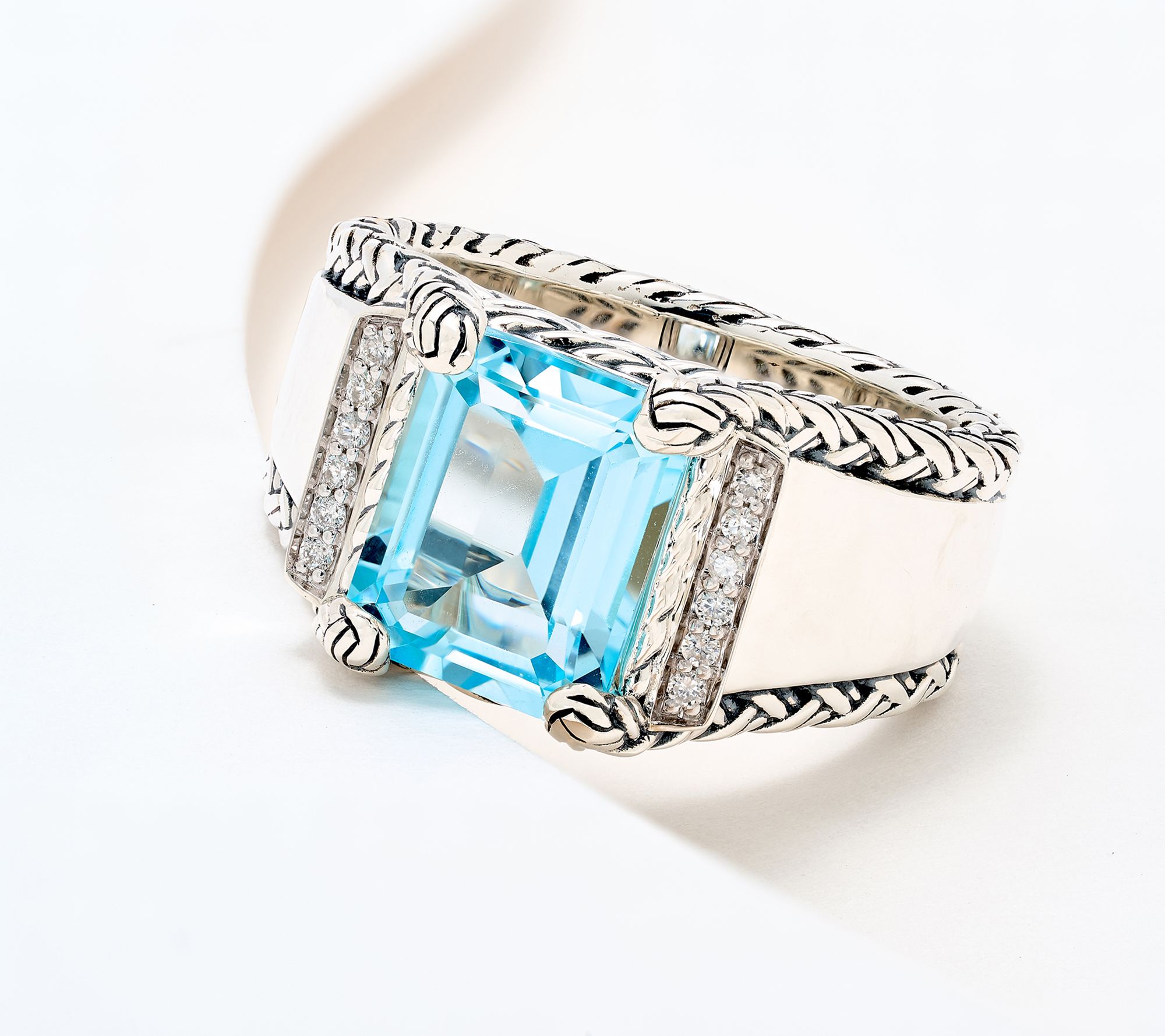 JAI Sterling Silver Legacy Woven Gemstone and Diamond Ring