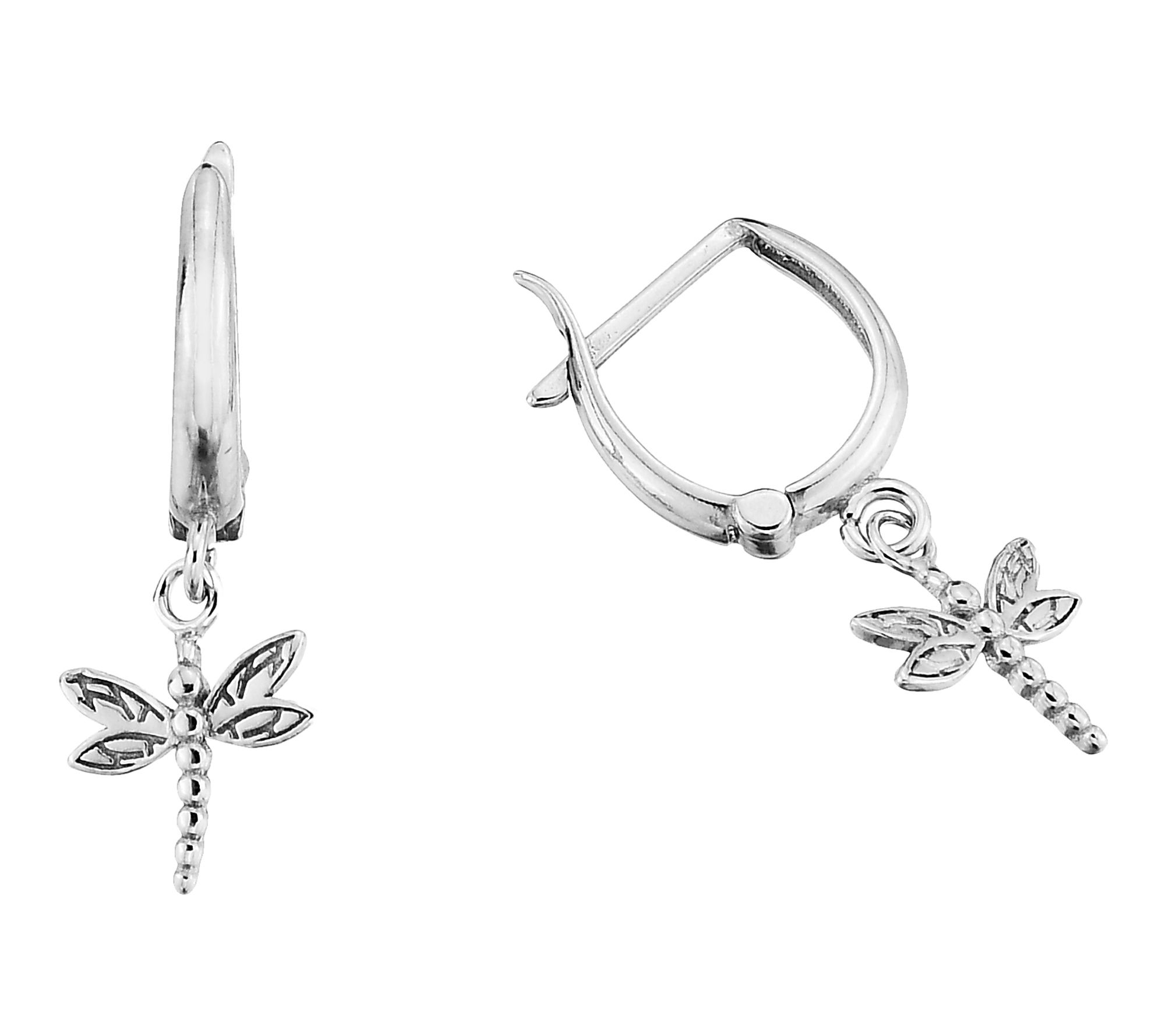 Silver Style Dragonfly Drop Hoop Earrings, Sterling