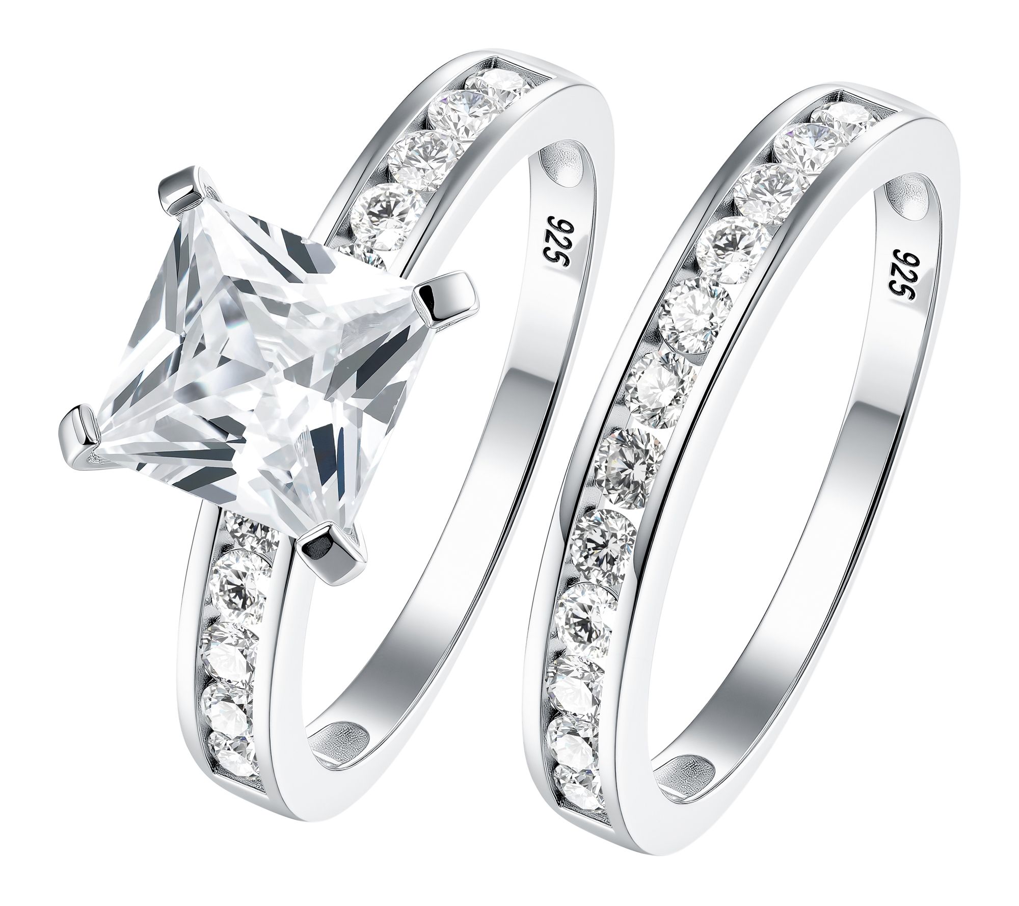 Diamonique 3.85 cttw Princess Cut Ring Set, Sterling Silver