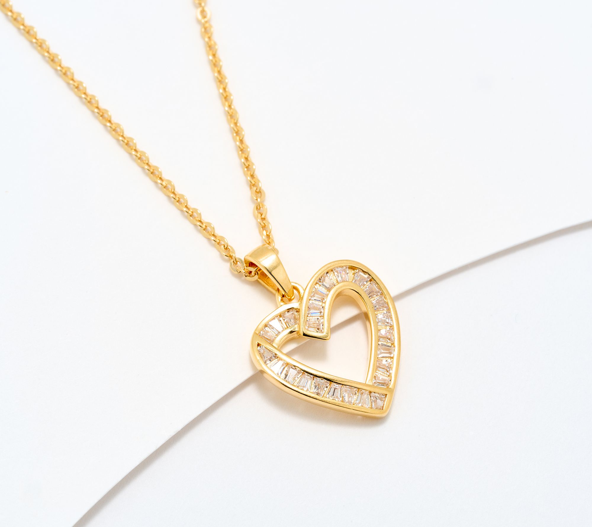 "As Is" Diamonique Italia Baguette Heart Necklace Sterling Silver