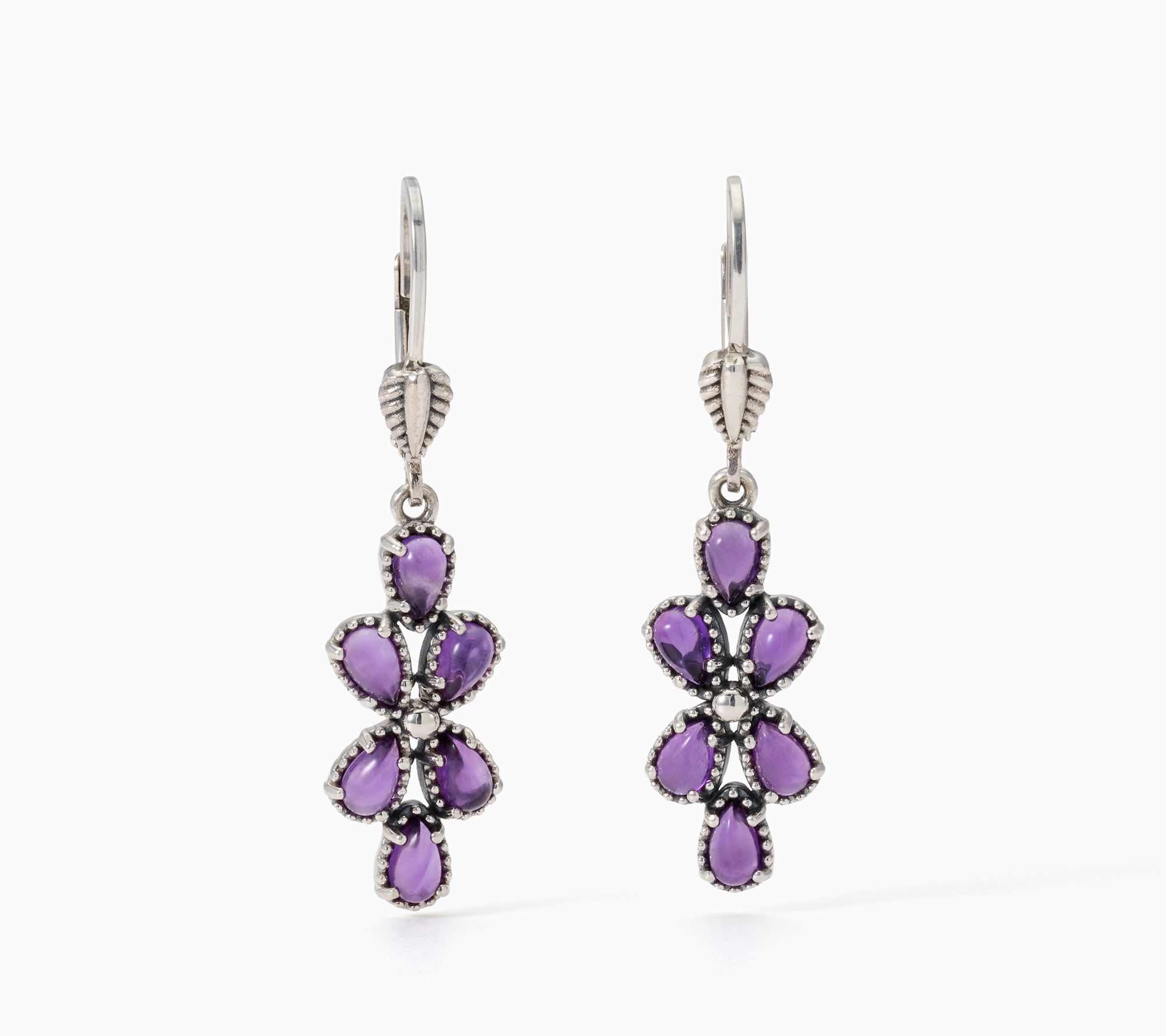 American West Sterling Silver Pear Gemstone Leverback Earrings