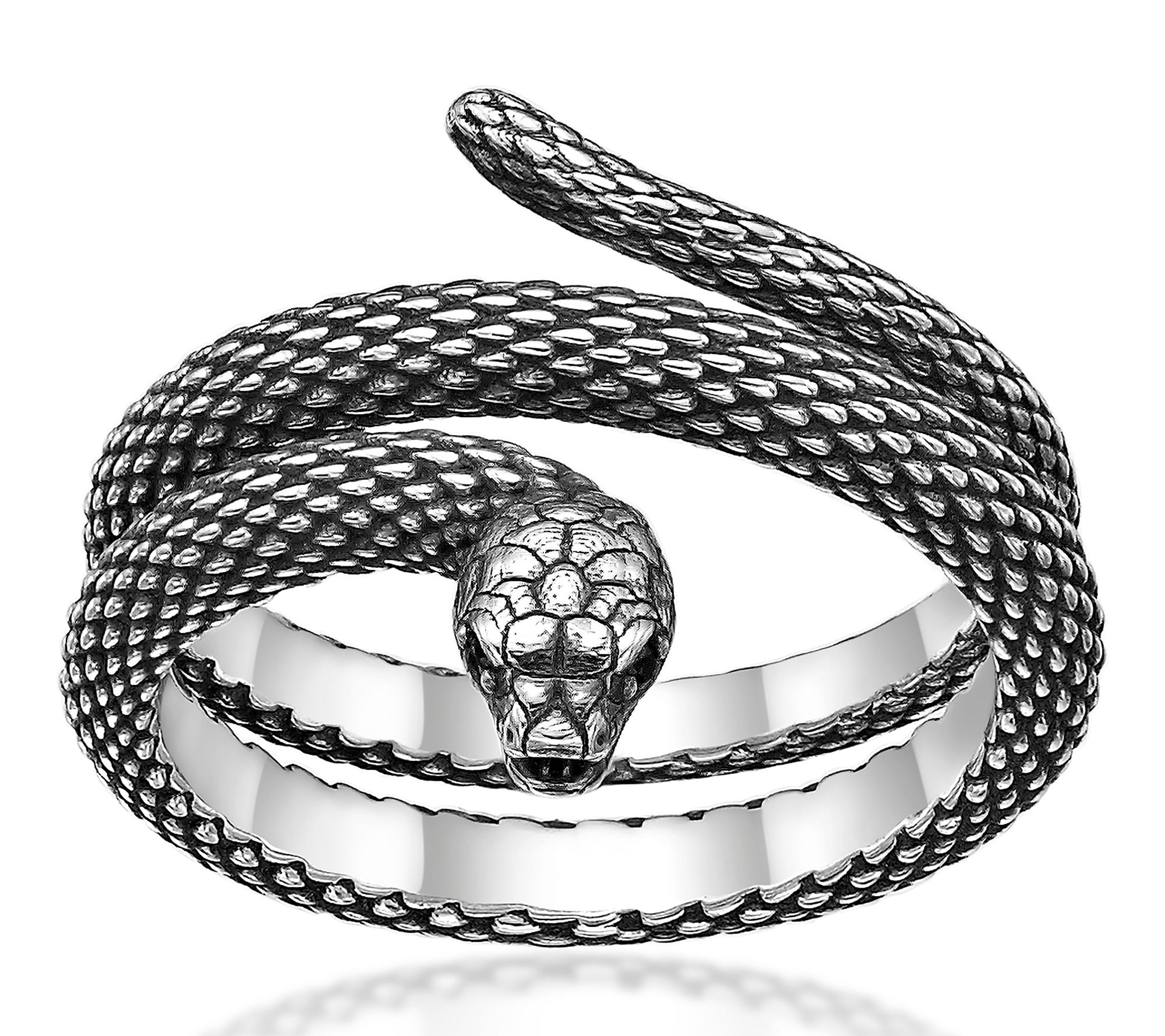 LYNX Men's Sterling Silver Black Spinel Snake Wrap Ring
