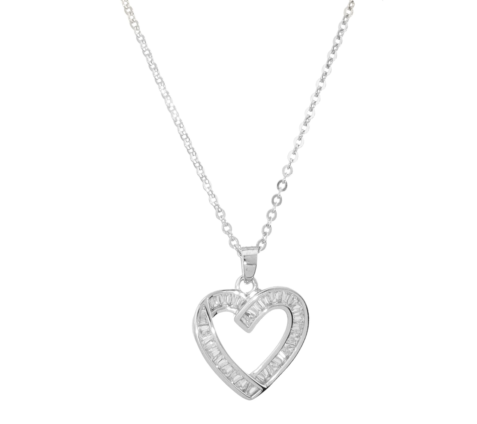 Diamonique Italia Baguette Heart Pendant w/ Chain, Sterling