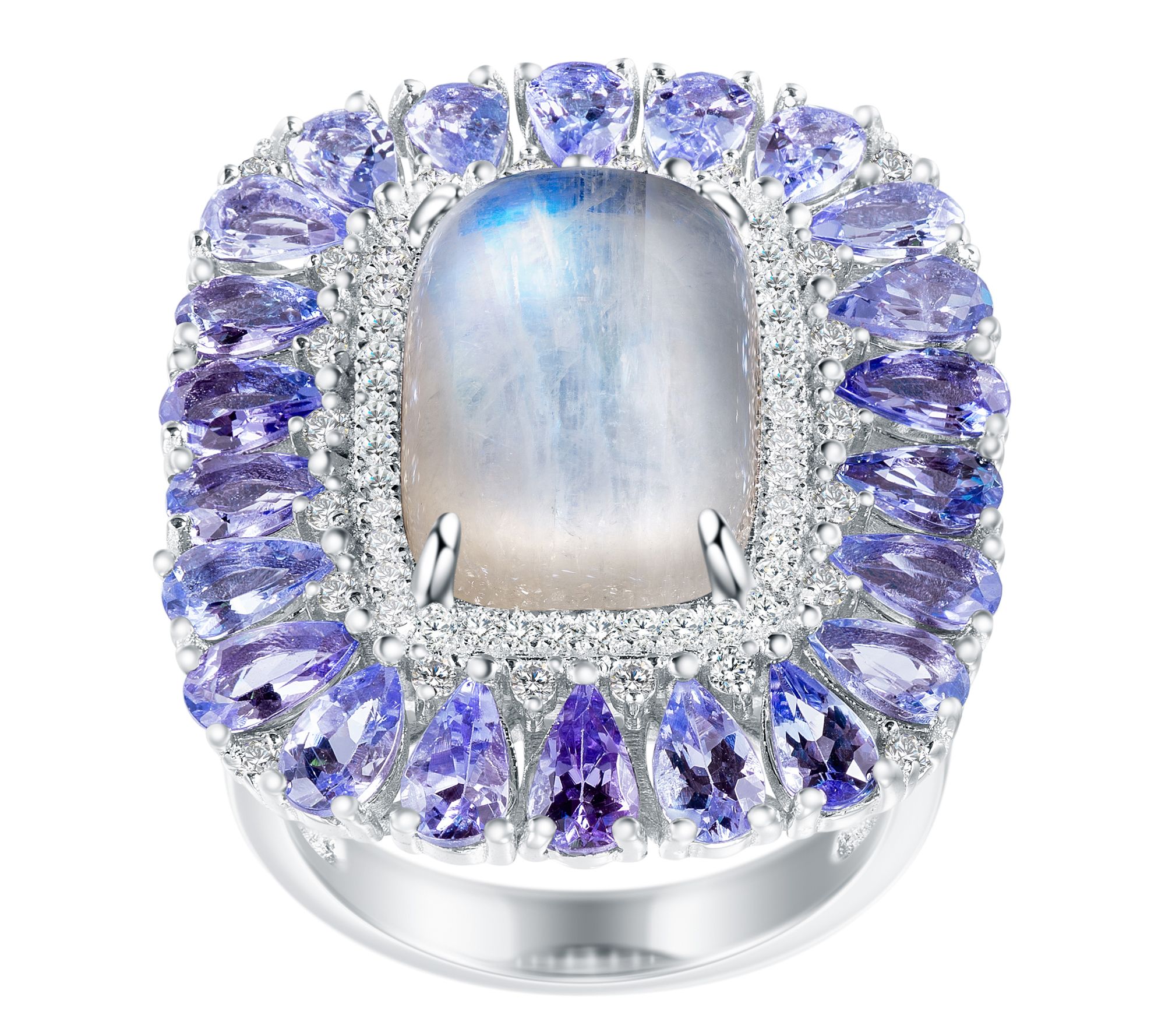 Affinity Gems Moonstone Halo Statement Ring, Sterling Silver