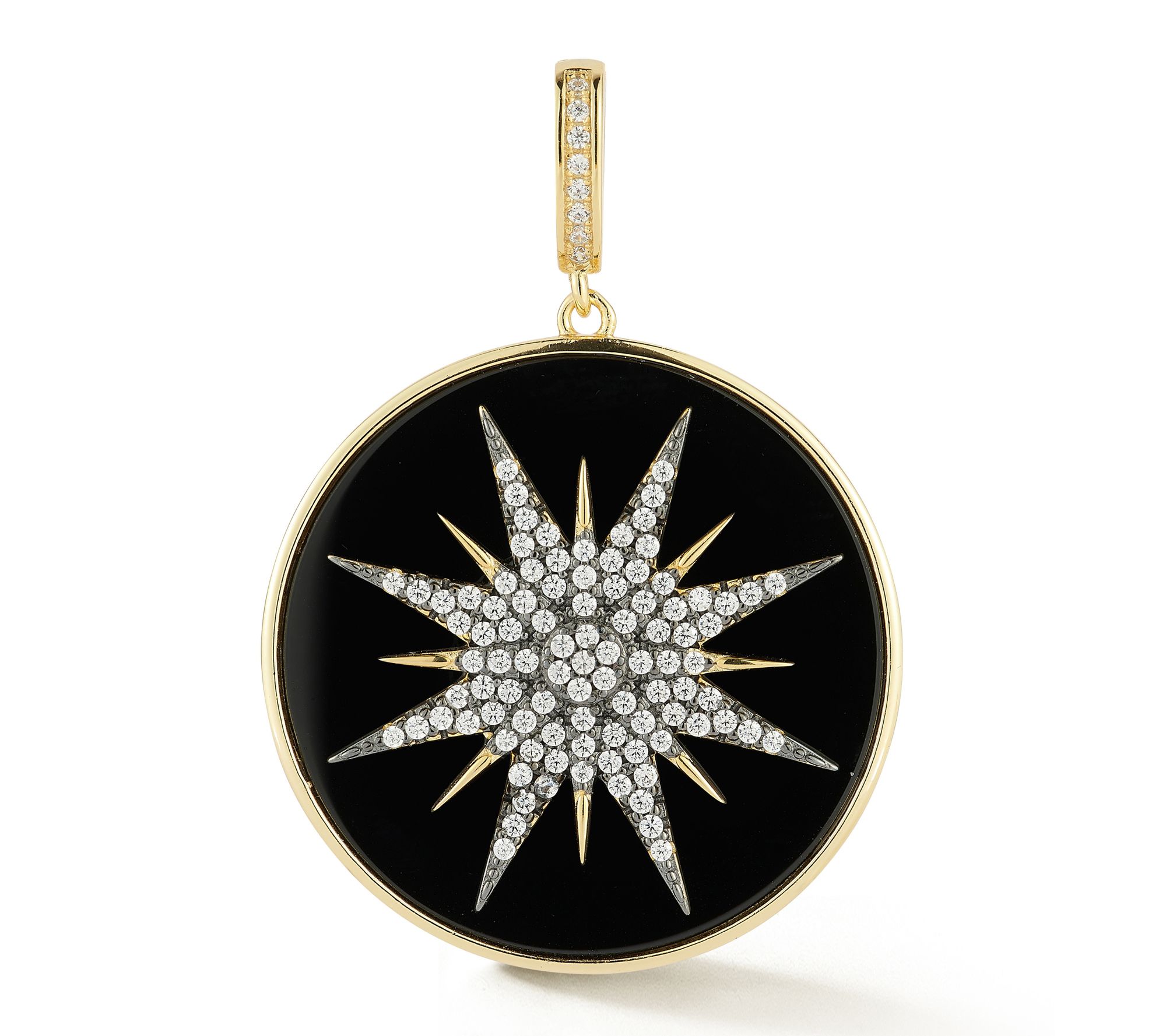 Sterlina Silver Black Agate Starburst Pendant, Sterling