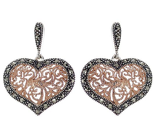 Suspicion Sterling Silver Marcasite Heart Earrings