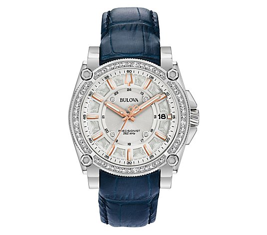 Bulova Women's Precisionist Diamond Blue Leather Watch