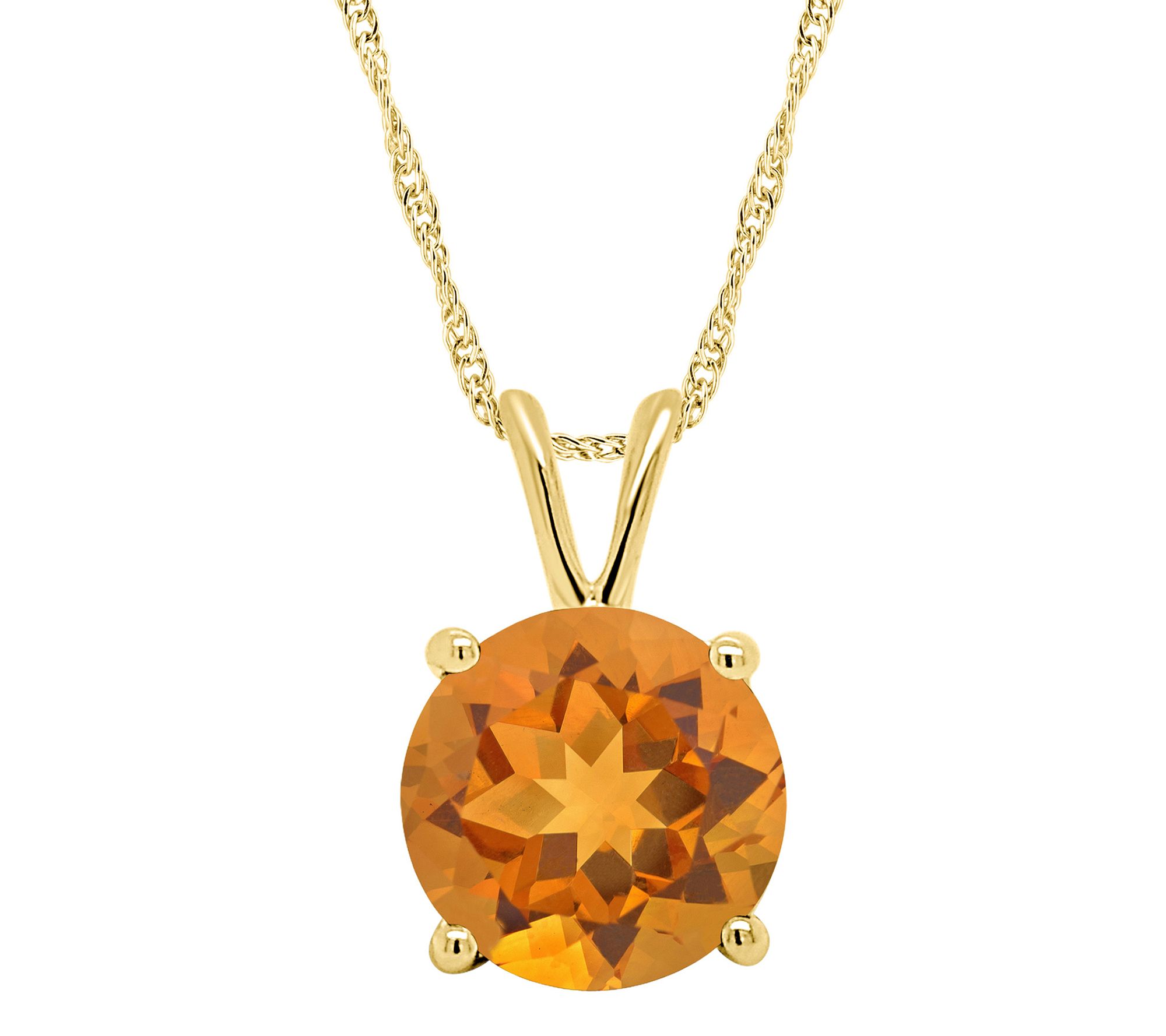 14K Gold 1.60 cttw Round Citrine Pendant with Chain