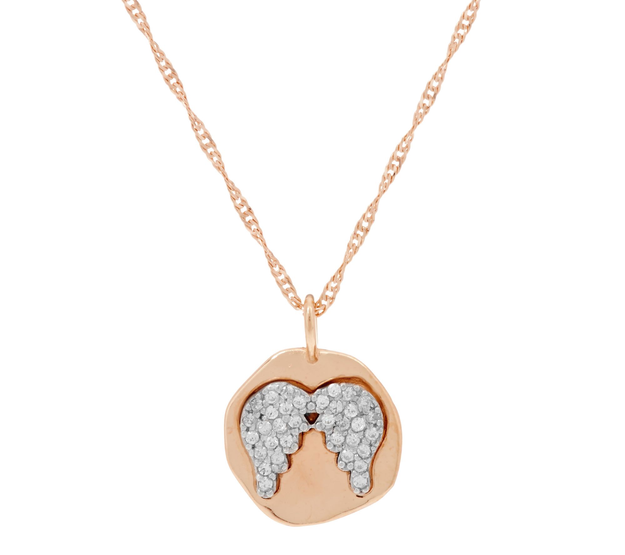 Diamonique Motif Pendant with 18" Chain, 14K Rose Gold Clad