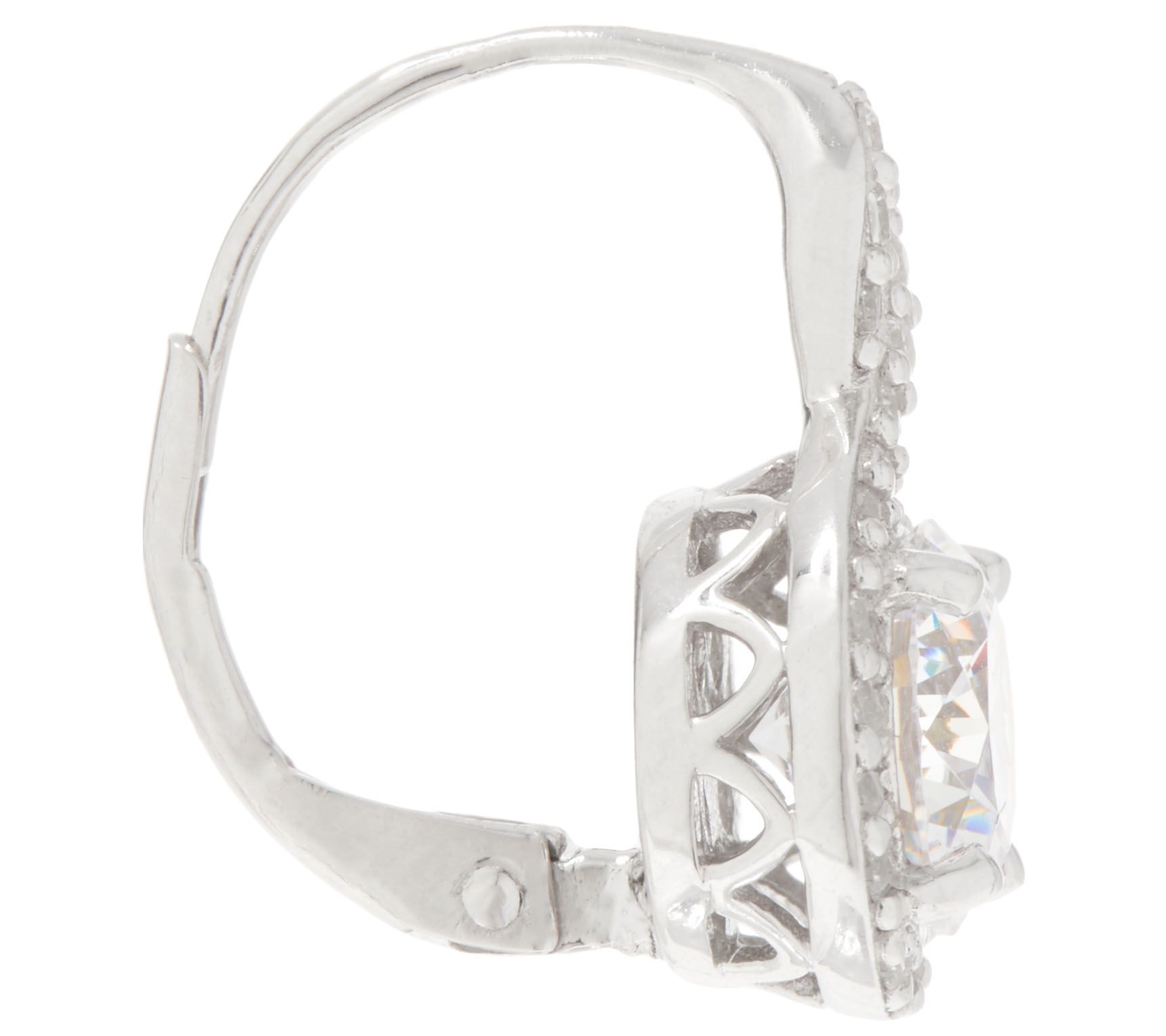 Diamonique Round Halo Leverback Earrings, Sterling Silver