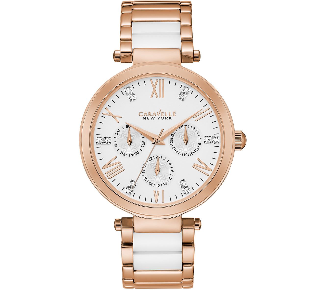 Caravelle New York Women s White Ceramic Rosetone Watch QVC