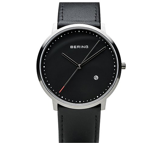 Bering Unisex Black Dial Leather Strap Watch - QVC.com