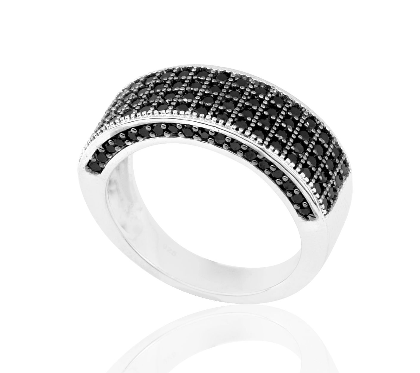 Sterling Silver Multi-Row Black Spinel Ring