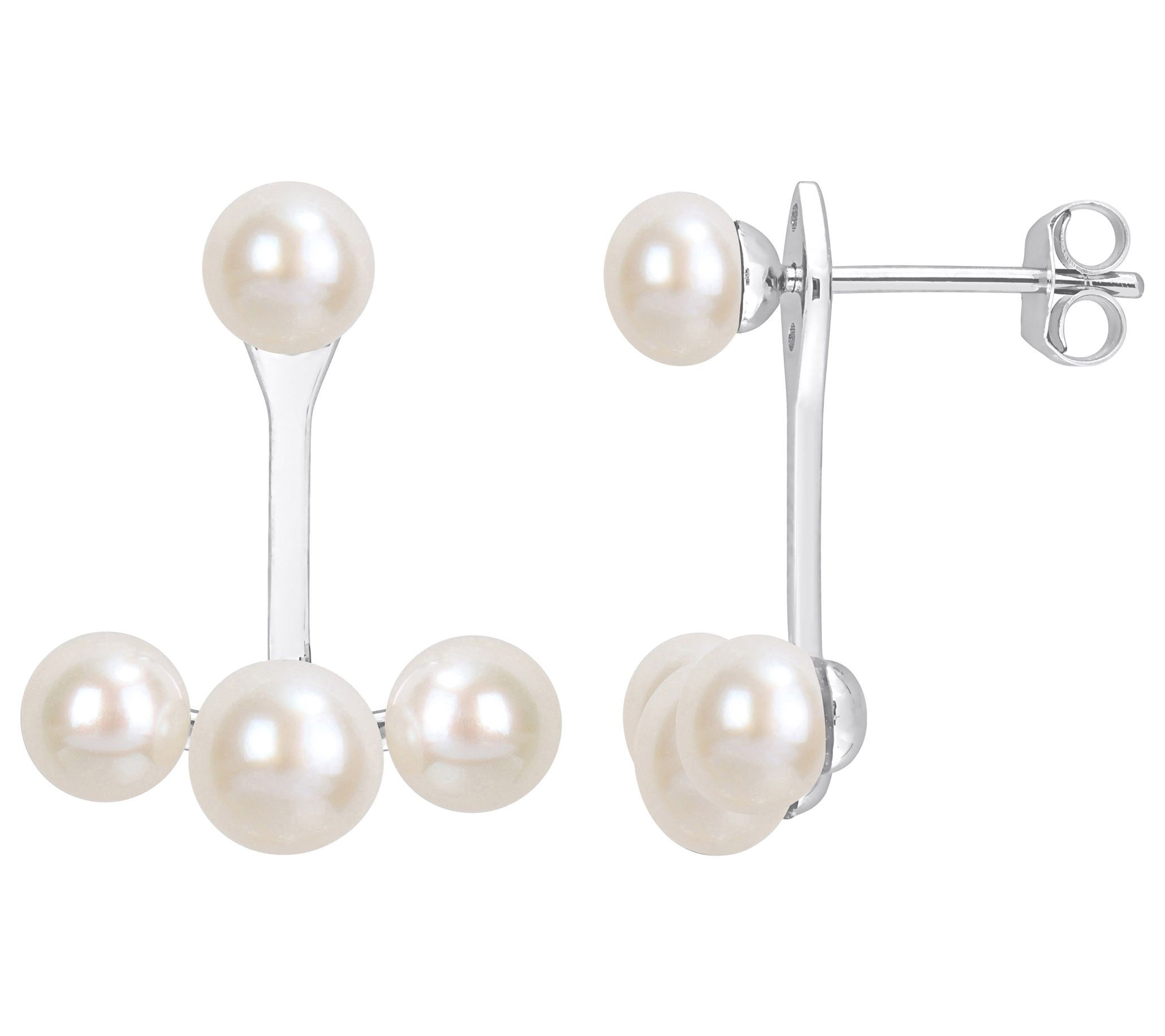 Affinity Cultured Pearl Jacket Earrings, 14K White Gold