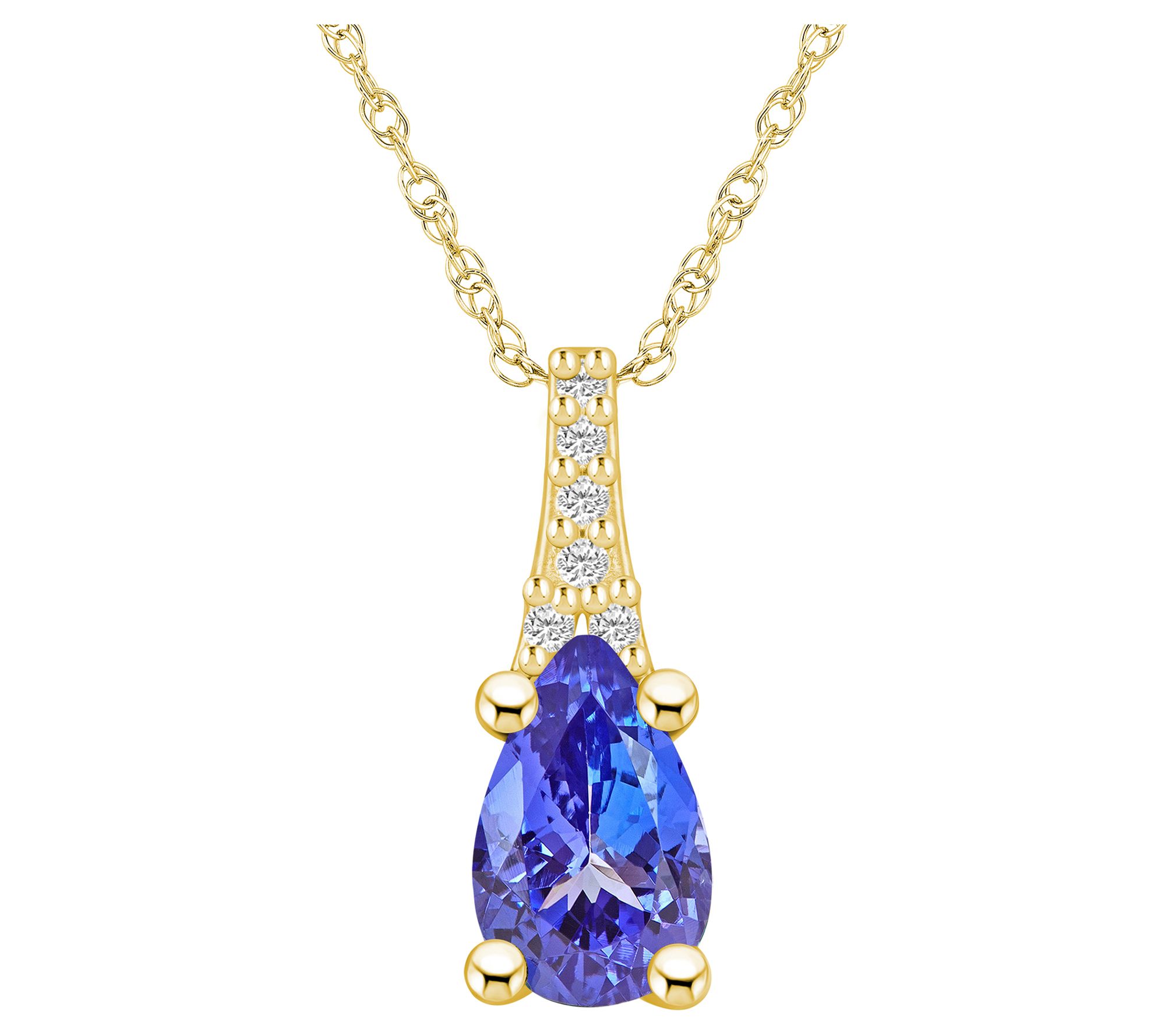 Affinity Gems Tanzanite & Diamond Pendant w/ Chain, 14K Gold