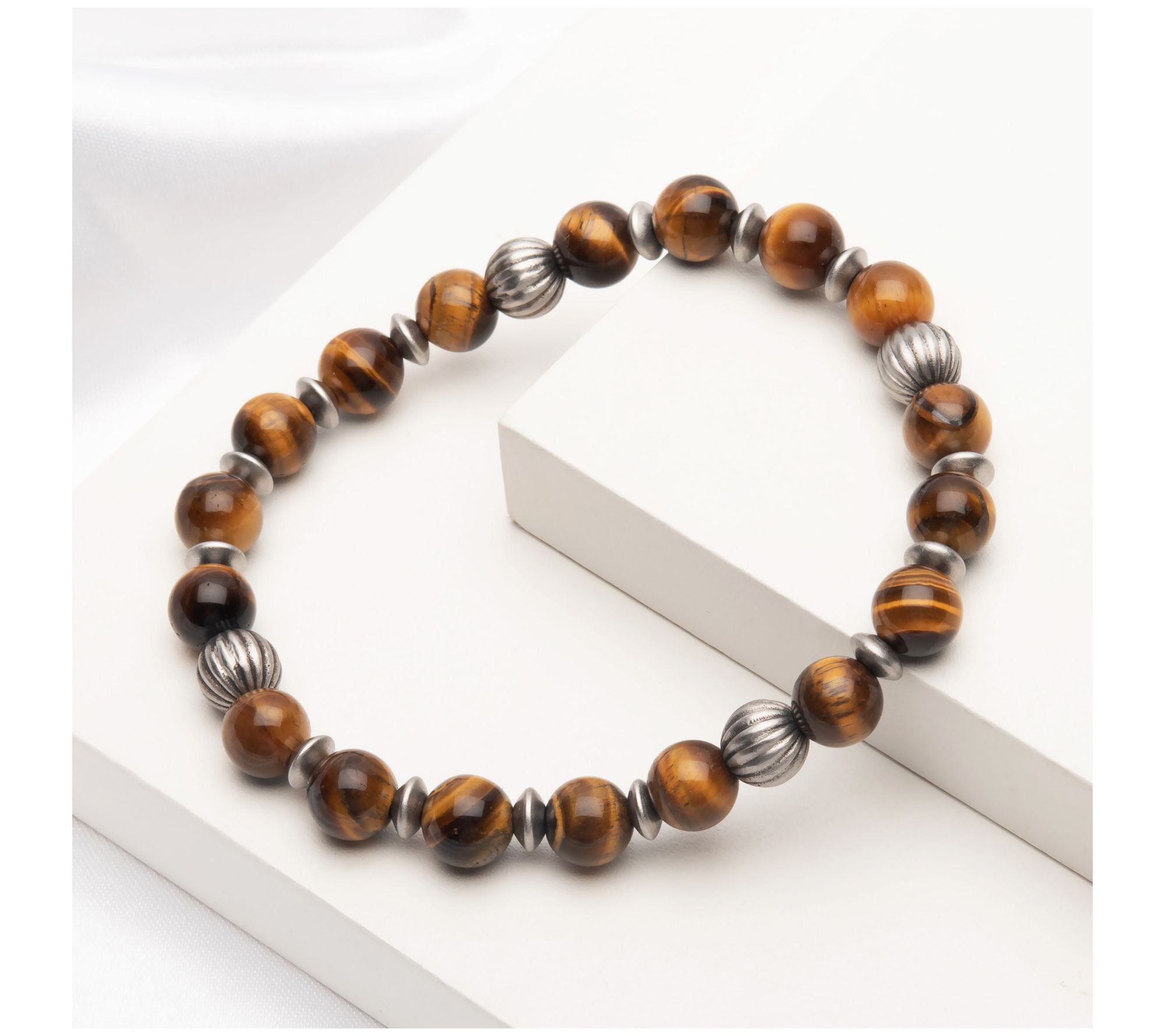 Verve Men's Jewelry Stainless & Tiger Eye Beaded Bracelet