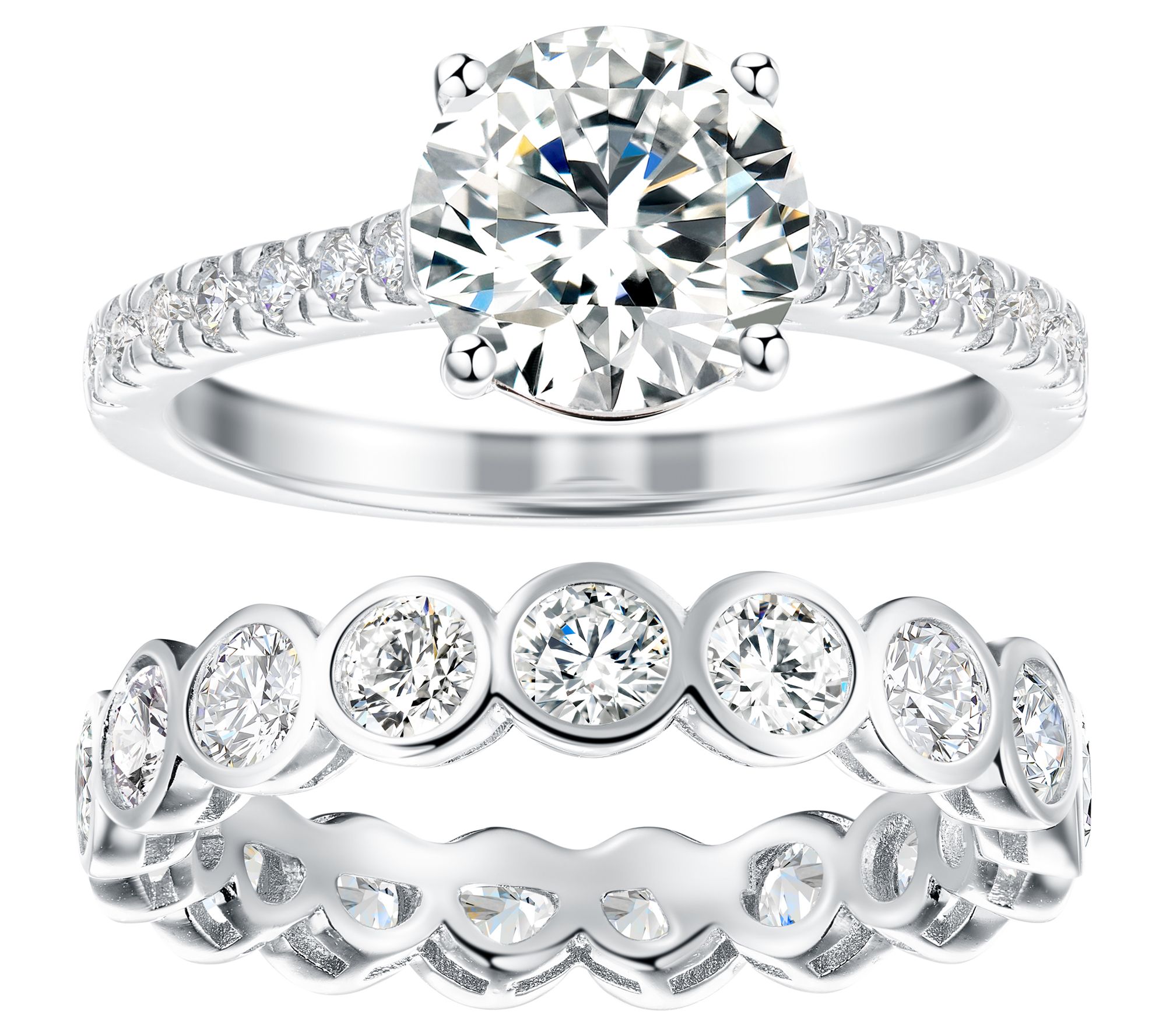 Diamonique 6 00 Cttw 2 Piece Bridal Ring Set Ring Sterling QVC Com   J413267.001