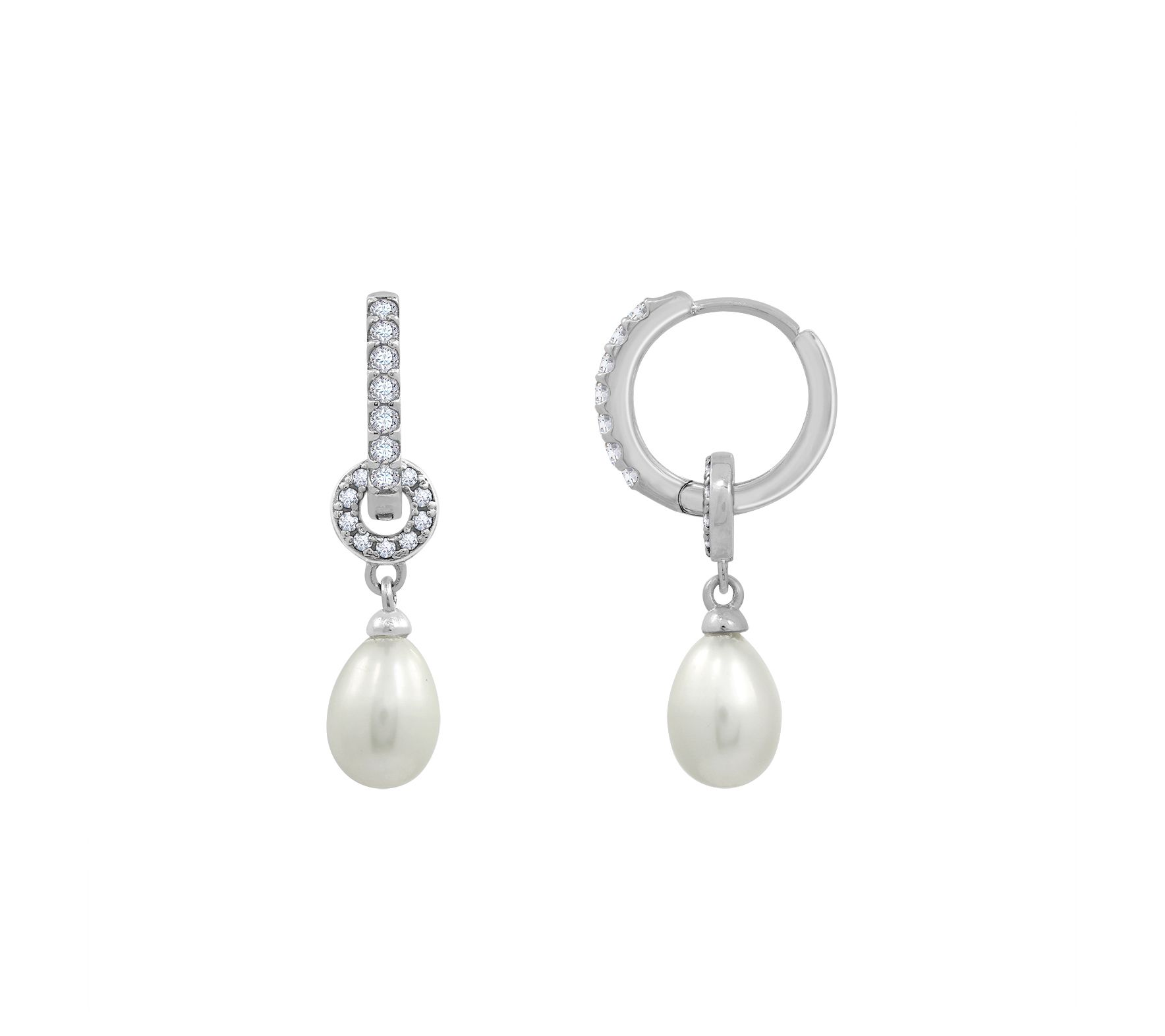 Diamonique Cultured Pearl Huggie Hoop Ear rings, Sterling