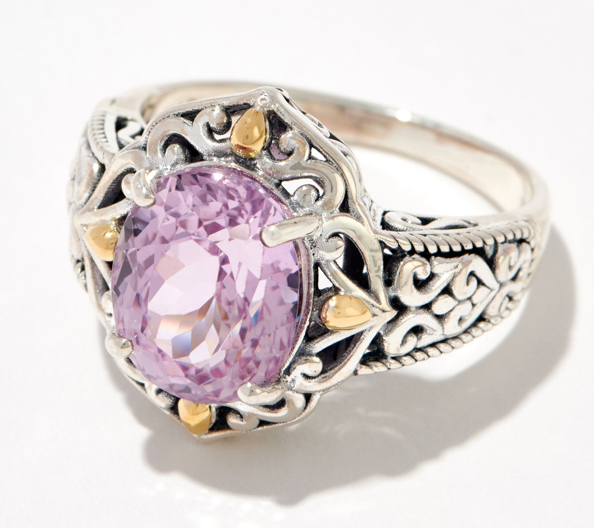 As Is Artisan Crafted Kunzite ScrollworkRing, Sterl & 18KGold