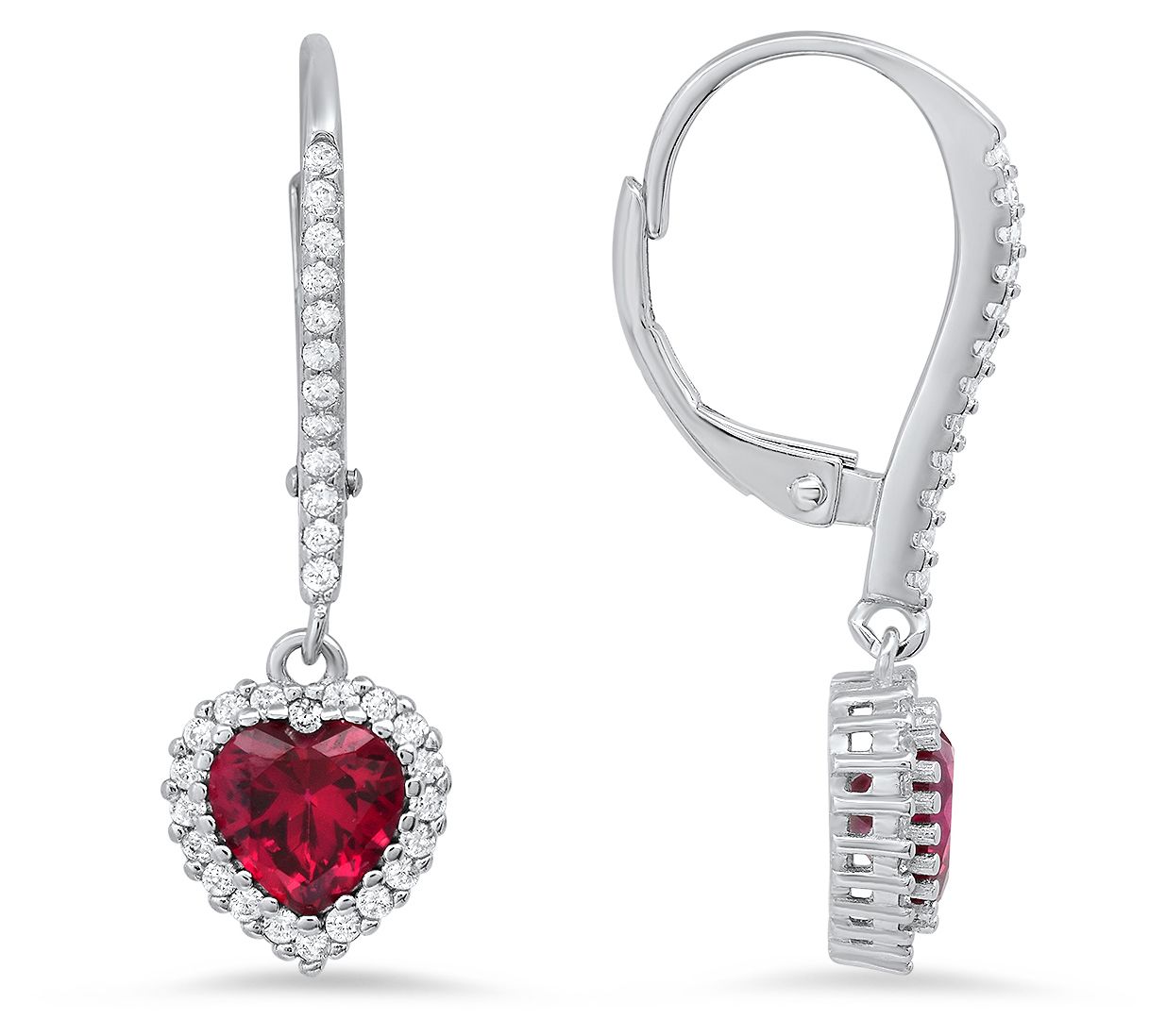 Sterling Silver Heart Birthstone Halo LeverbackEarrings
