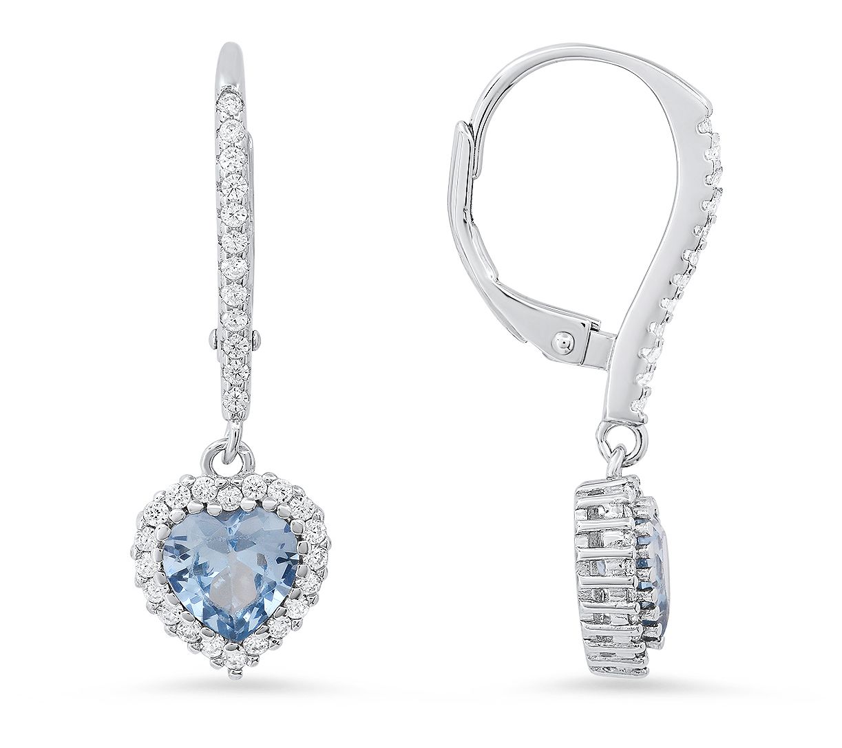 Sterling Silver Heart Birthstone Halo LeverbackEarrings