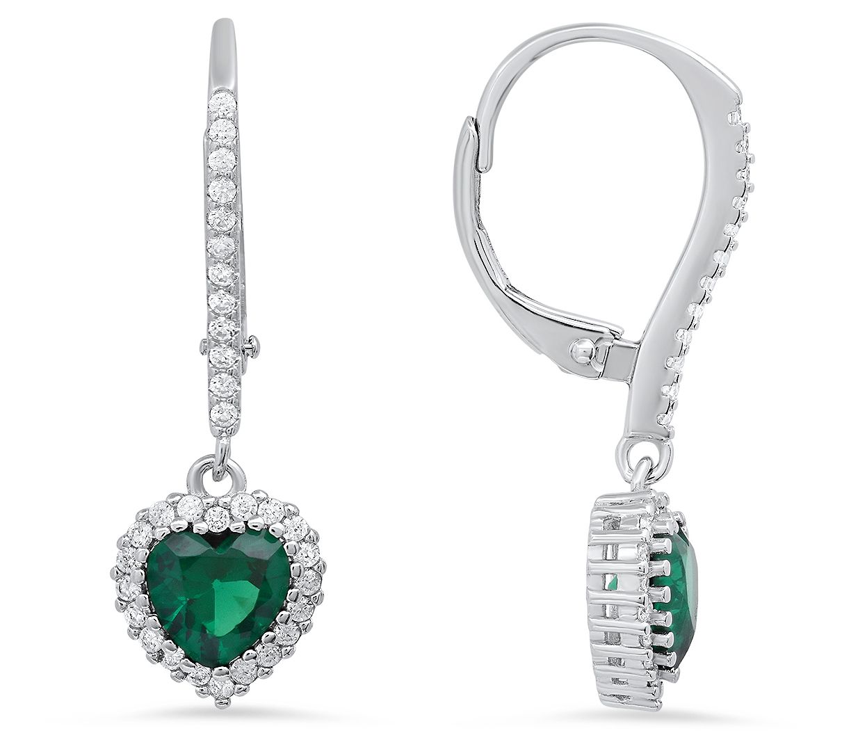 Sterling Silver Heart Birthstone Halo LeverbackEarrings