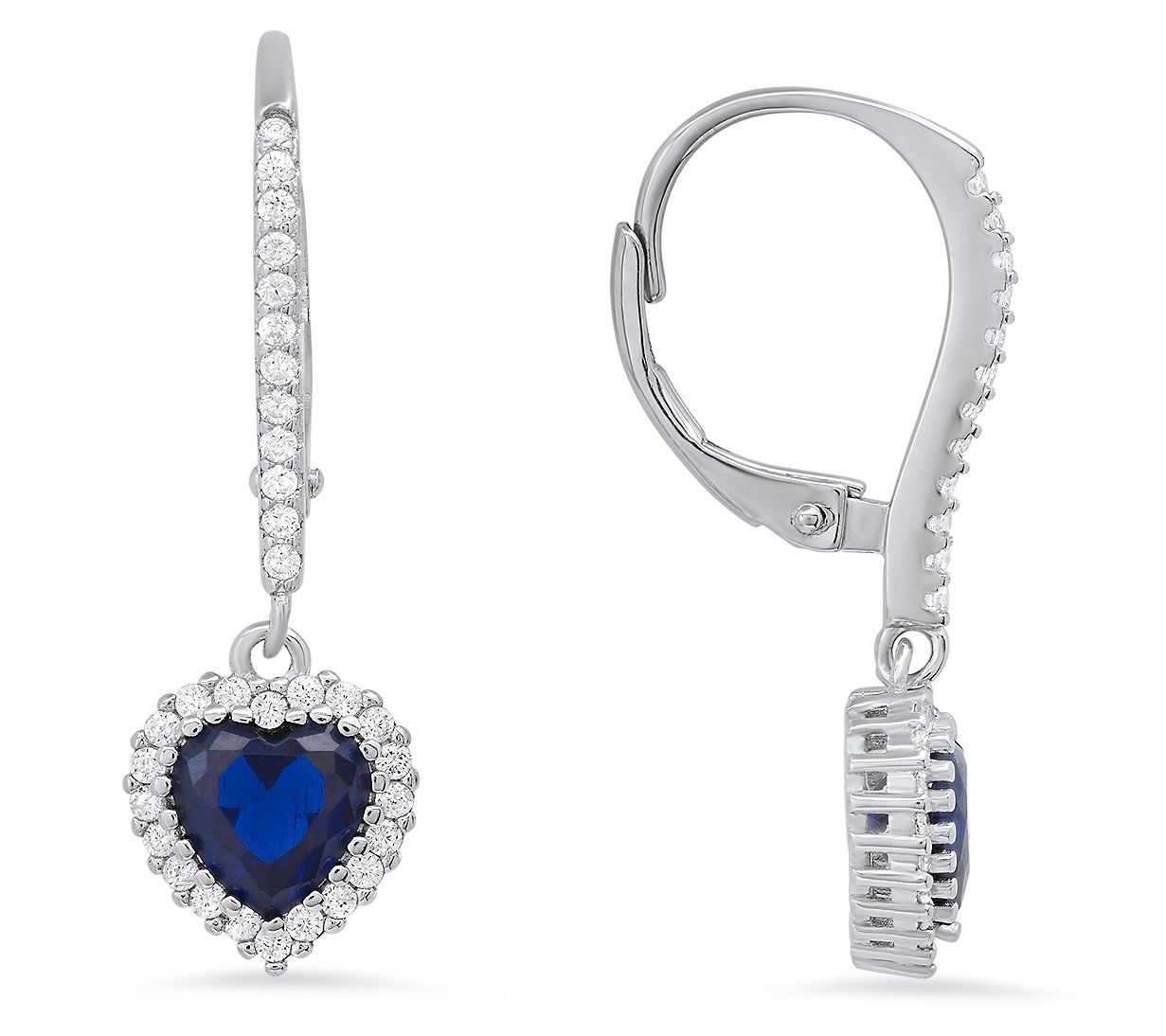 Sterling Silver Heart Birthstone Halo LeverbackEarrings