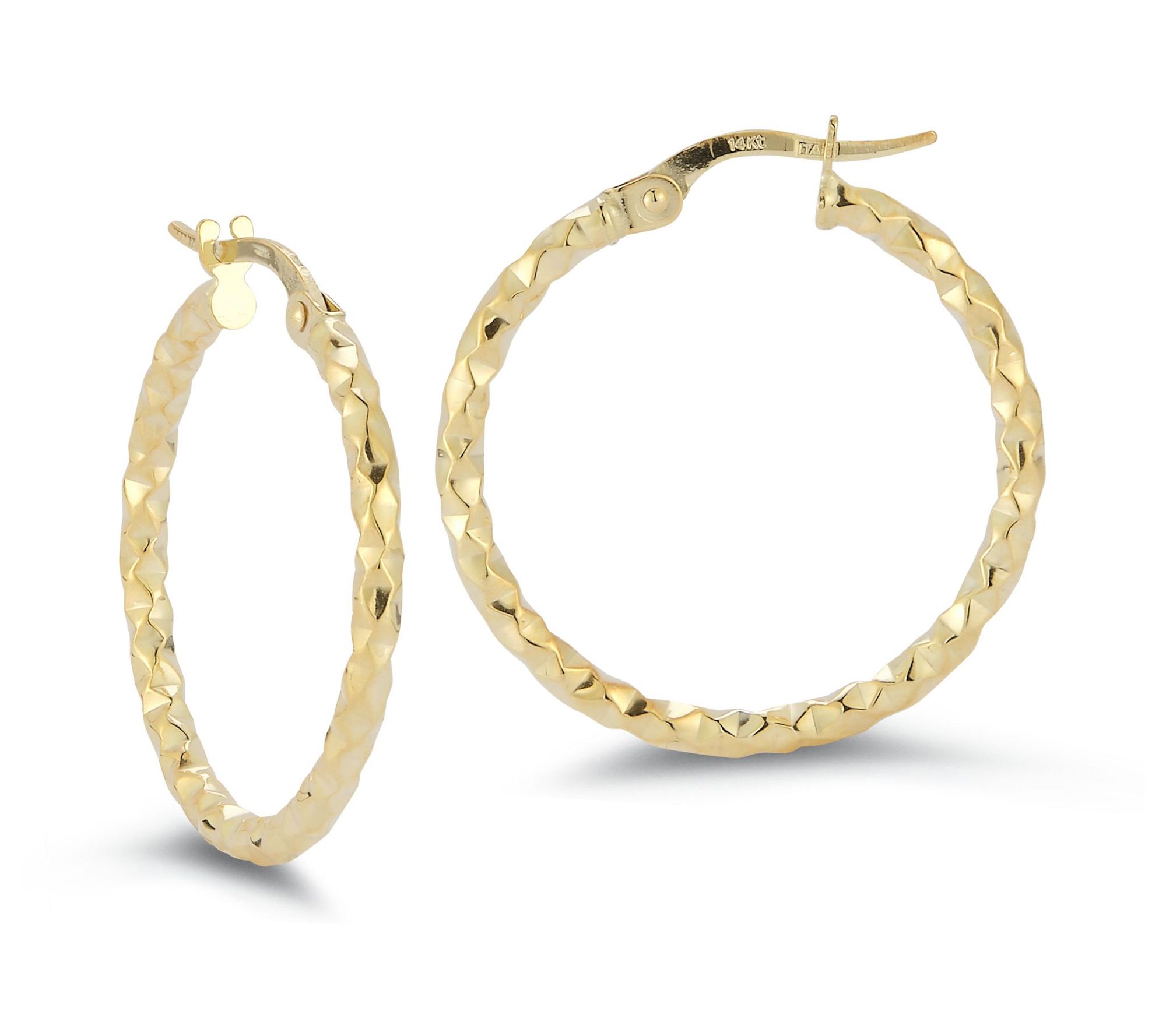 Italian Gold 1" Diamond Cut Hoops, 14K