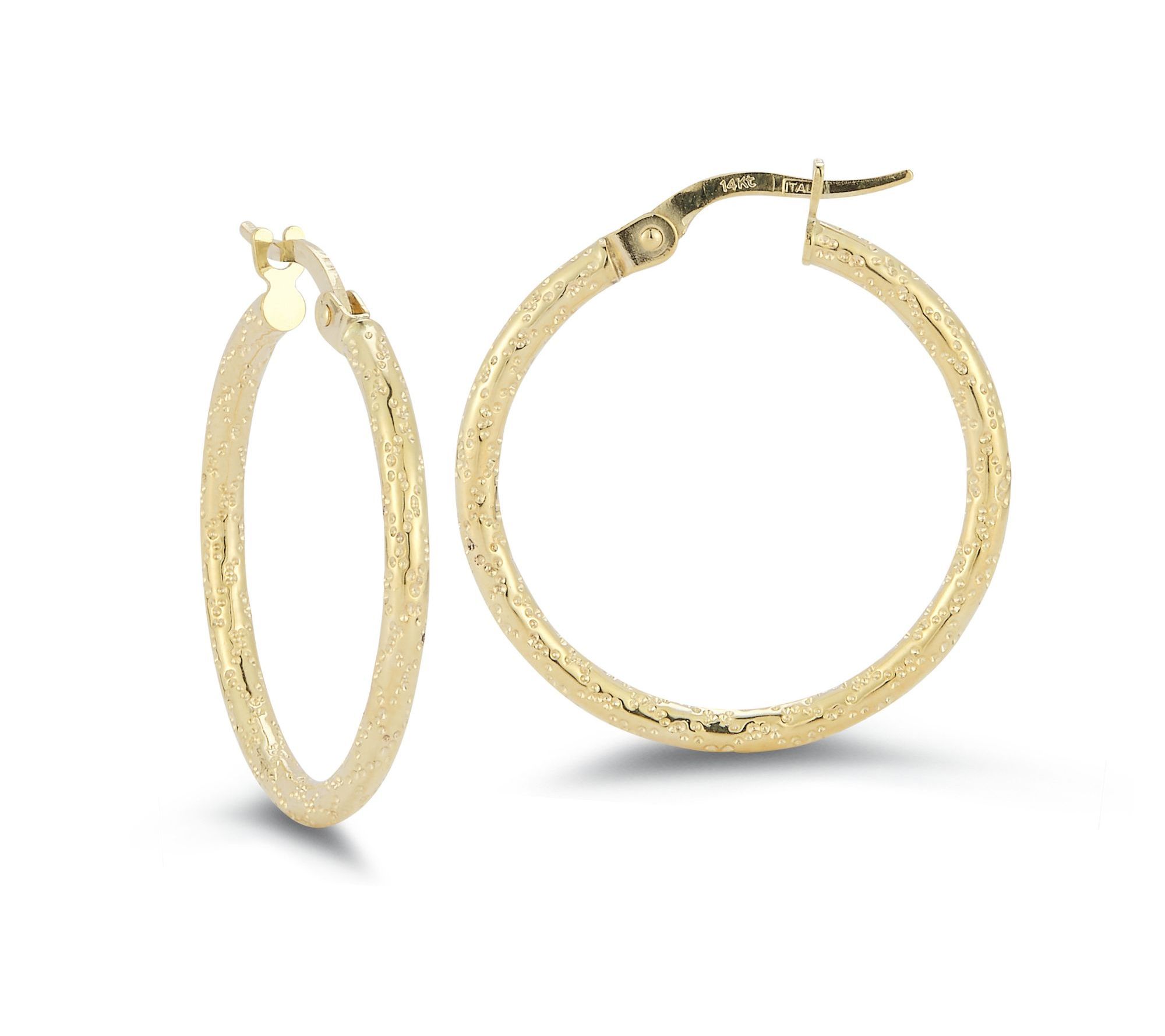 Italian Gold 7/8" Thin Hammered Hoop Earrings,14K