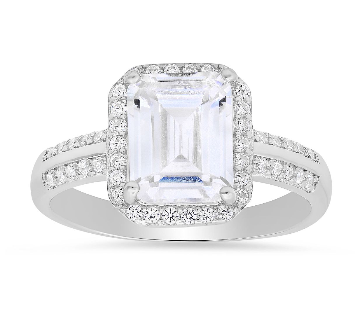 Sterling Silver 2.85 cttw Emerald-Cut Halo Ring