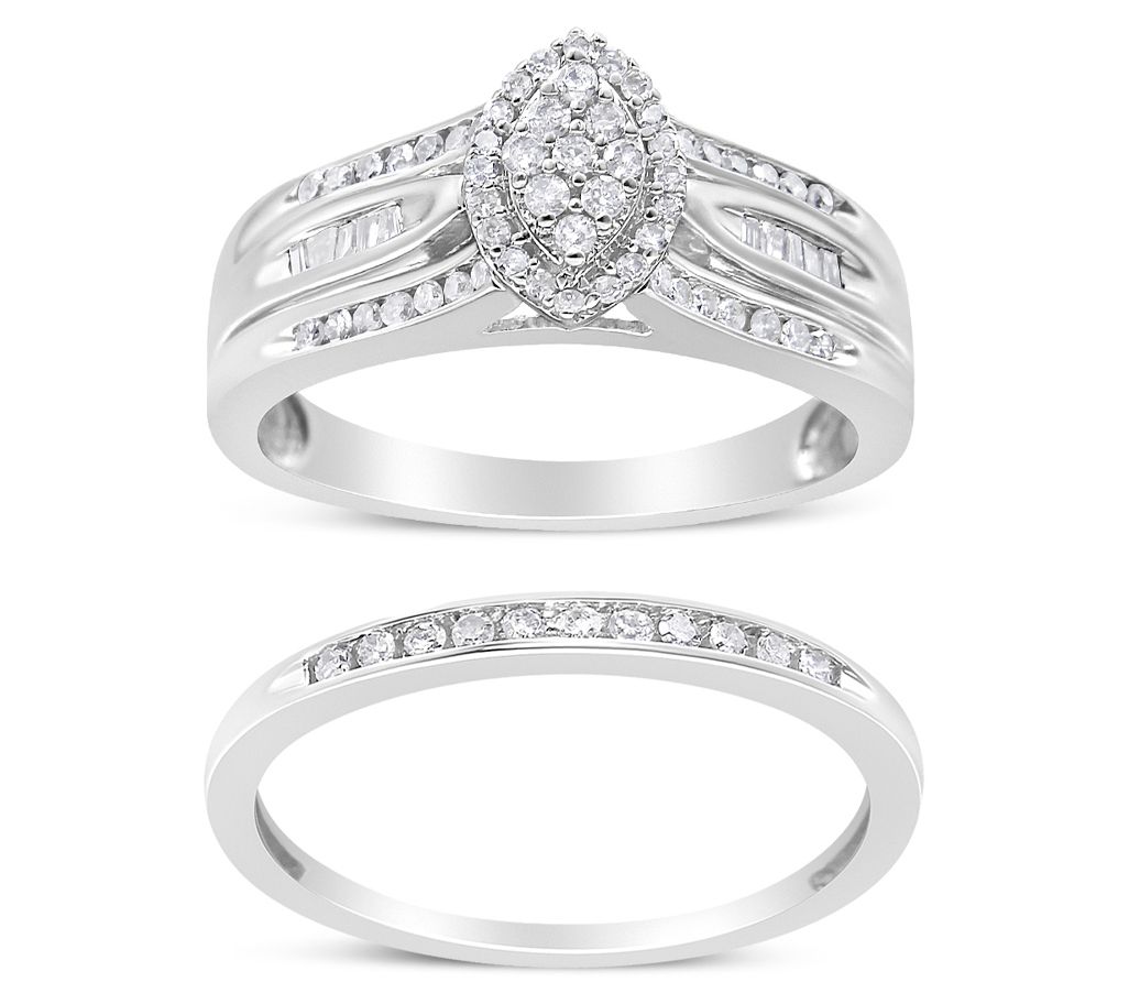 Haus of Brilliance 0.50 cttw Diamond Bridal Rin g Set, Sterlin
