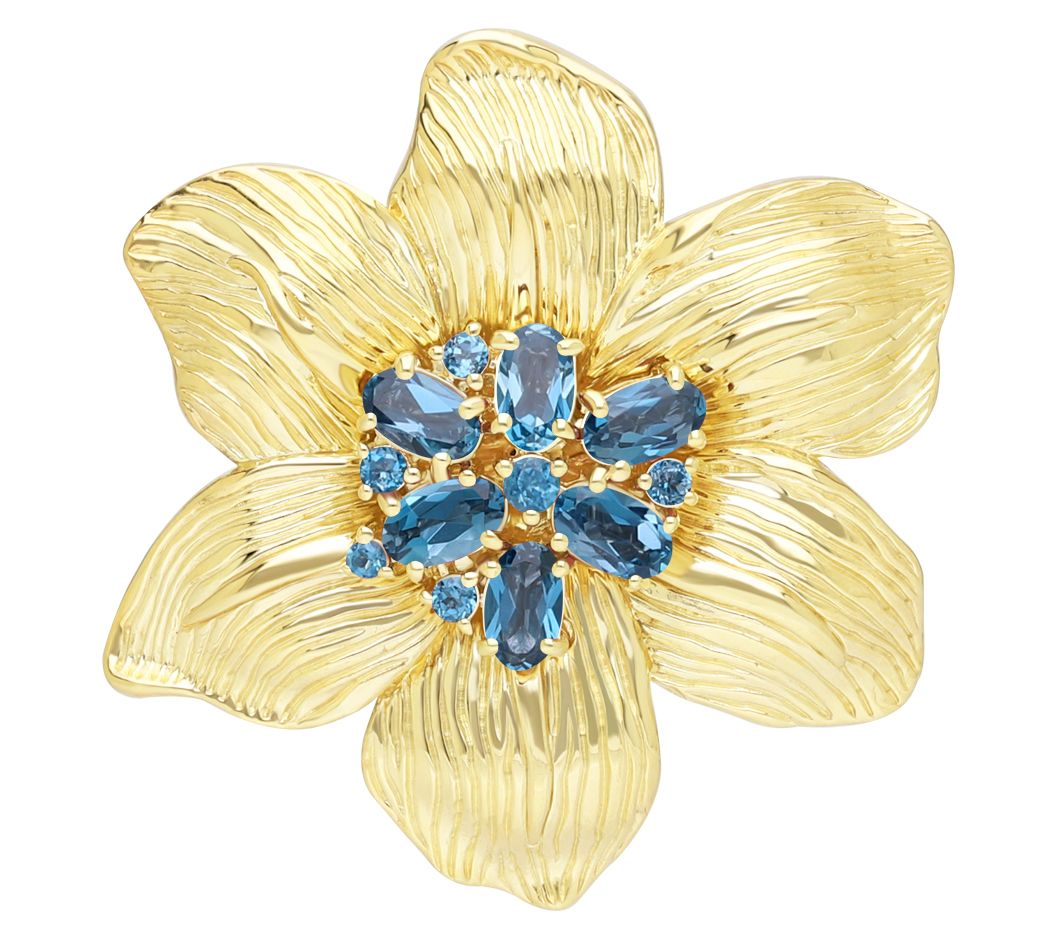 Ariva Sterling Silver Blue Topaz Lily Pin Pendant