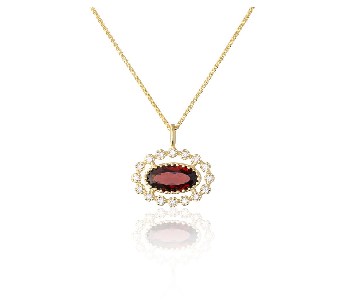 Adi Paz 14K Gold Oval Garnet & Diamond Pendantw/ Chain