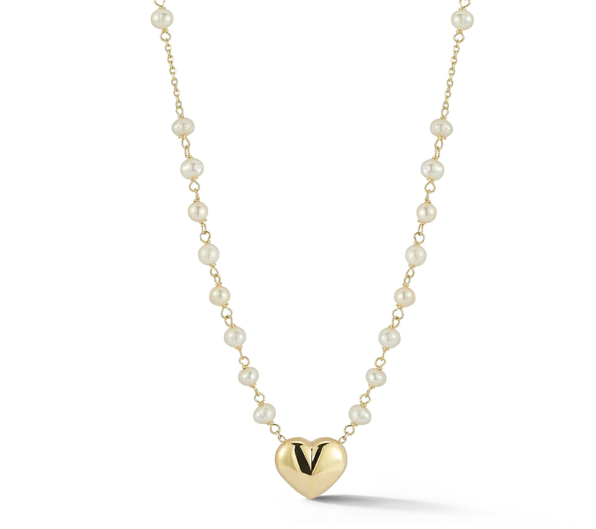 Italian Gold Cultured Pearl Heart Necklace, 14K