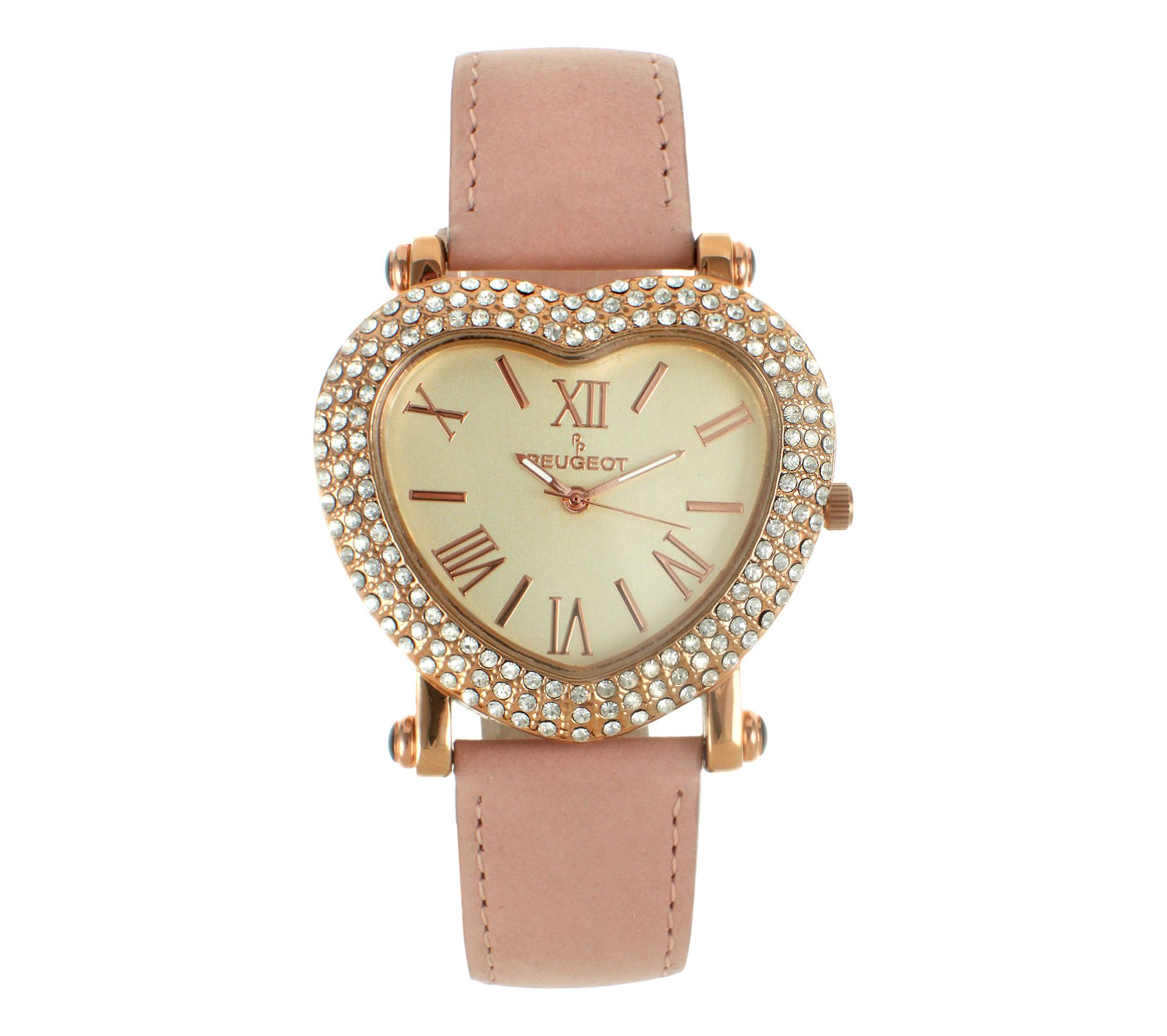Peugeot Women's Rosetone Heart Pink Leather Strap Watch