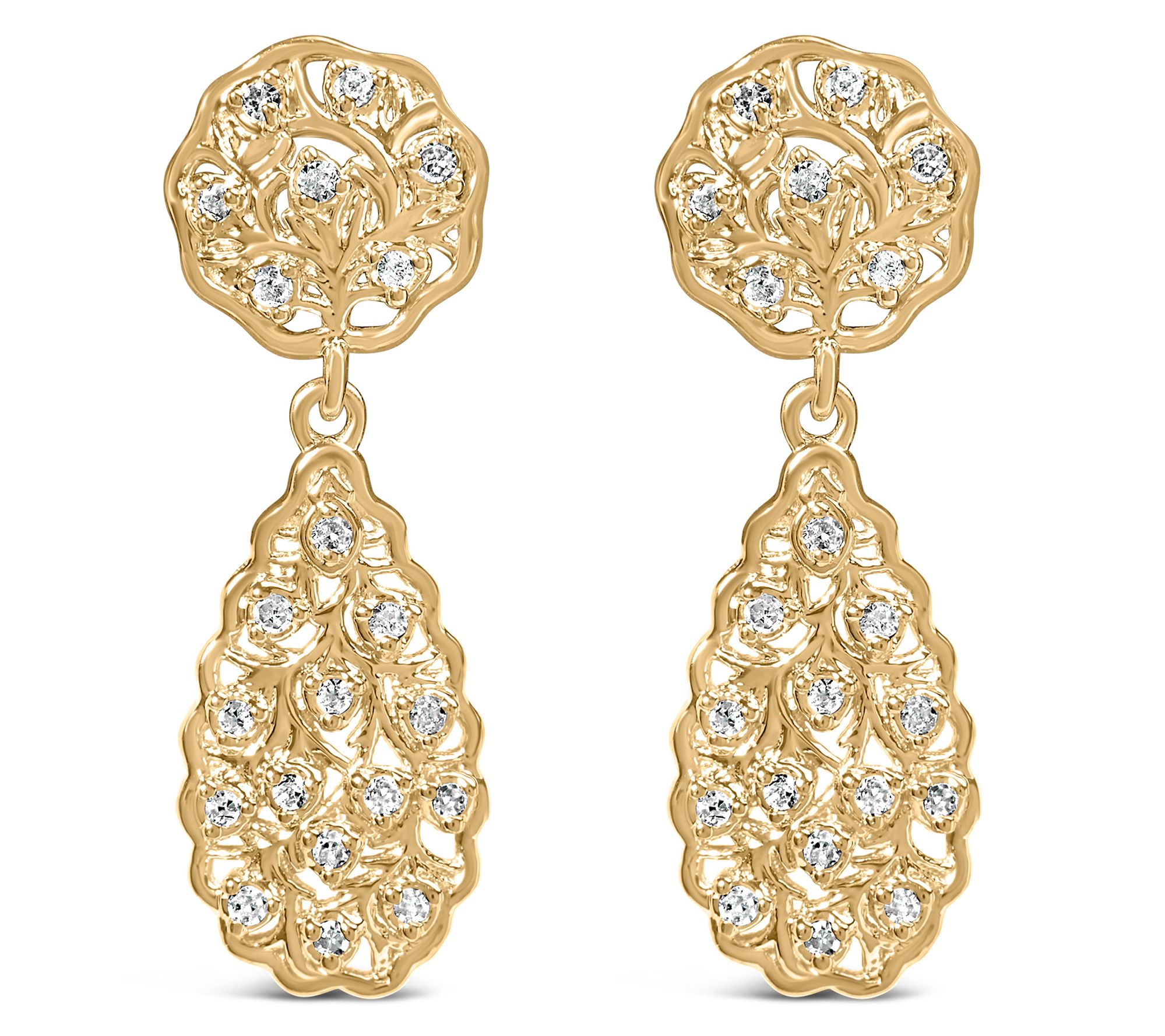 Haus of Brilliance 0.20 cttw Diamond Drop Earri gs, 14K Plated