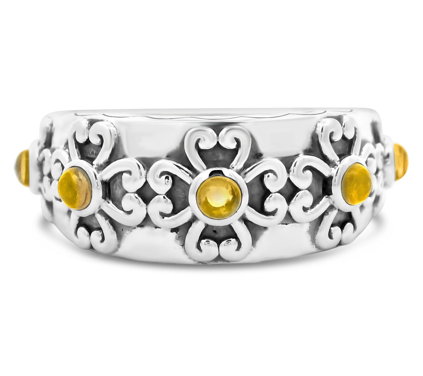 Elyse Ryan Sterling Silver Gemstone Heart MotifBand Ring