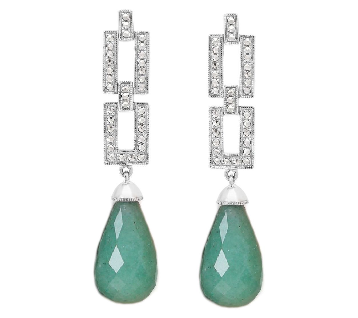 Dallas Prince Sterling Chrome Marcasite Gemstone Drop Earrings