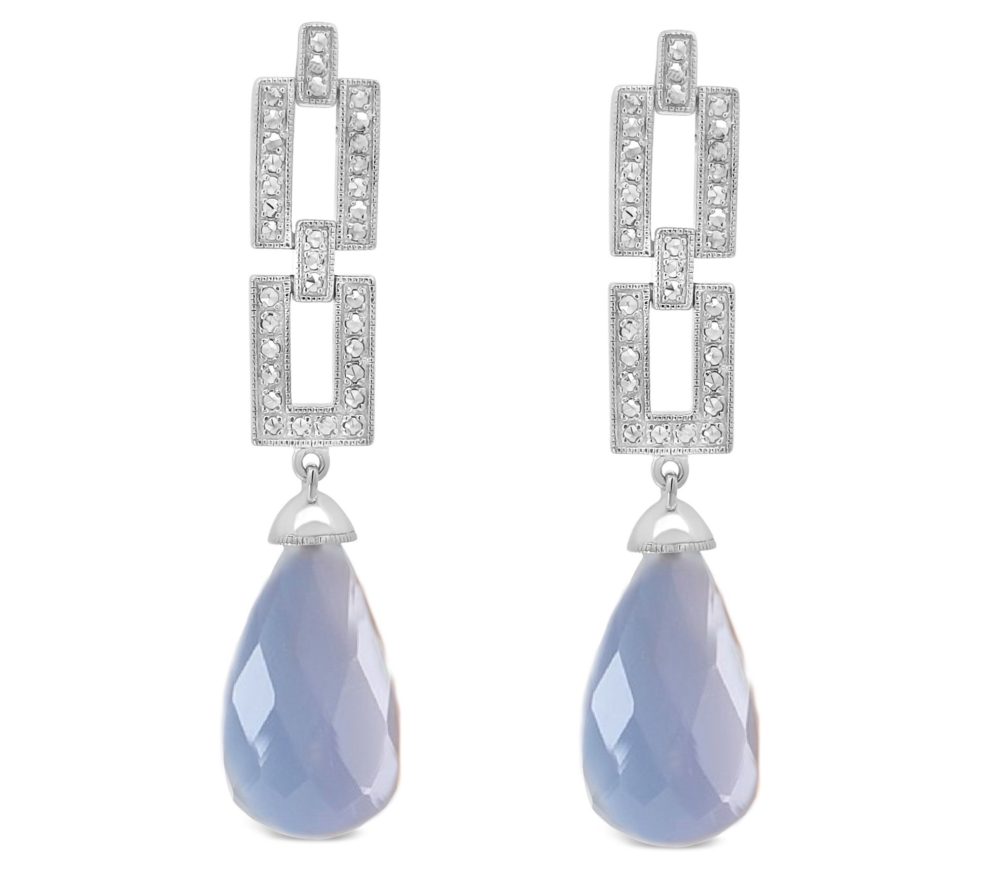 Dallas Prince Sterling Chrome Marcasite Gemstone Drop Earrings