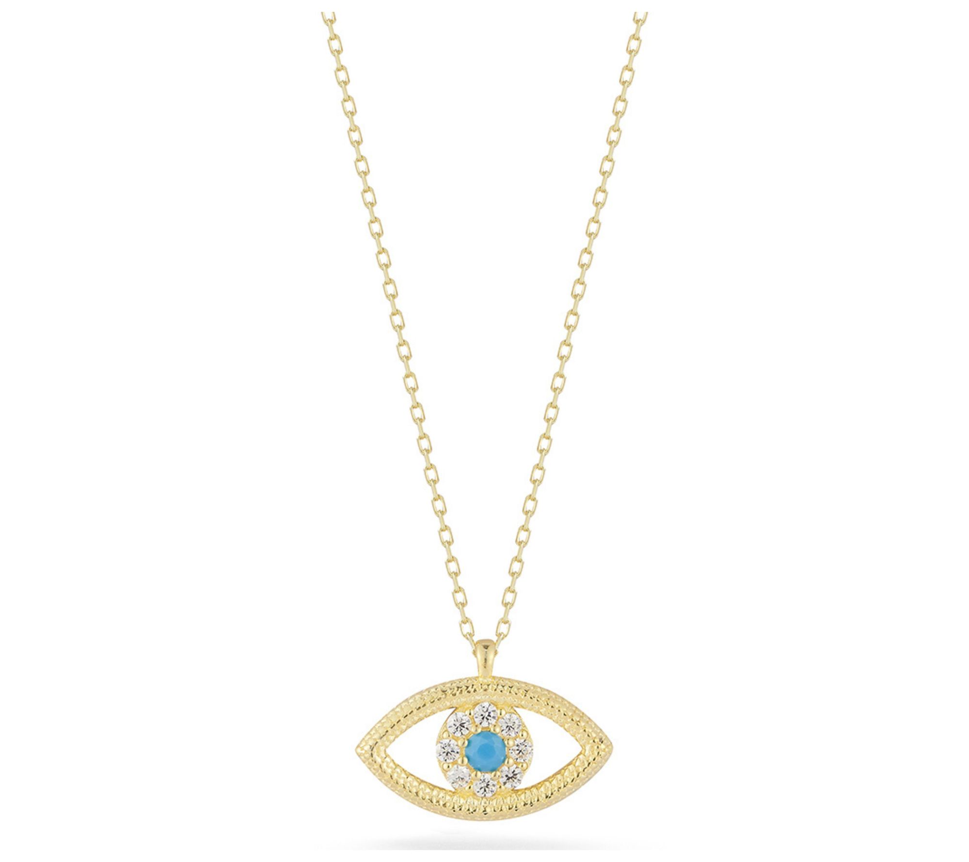 Sterlina Silver Pave Open Work Evil Eye Necklace, Sterling