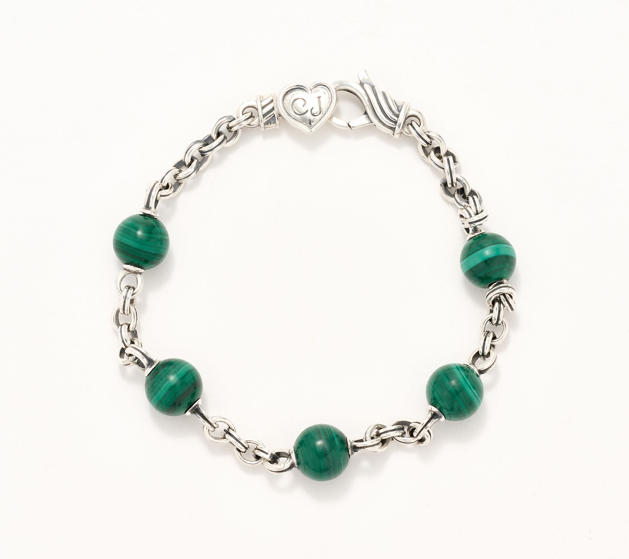 Christian James Gemstone Sterling Silver Bead Double Rolo Bracelet