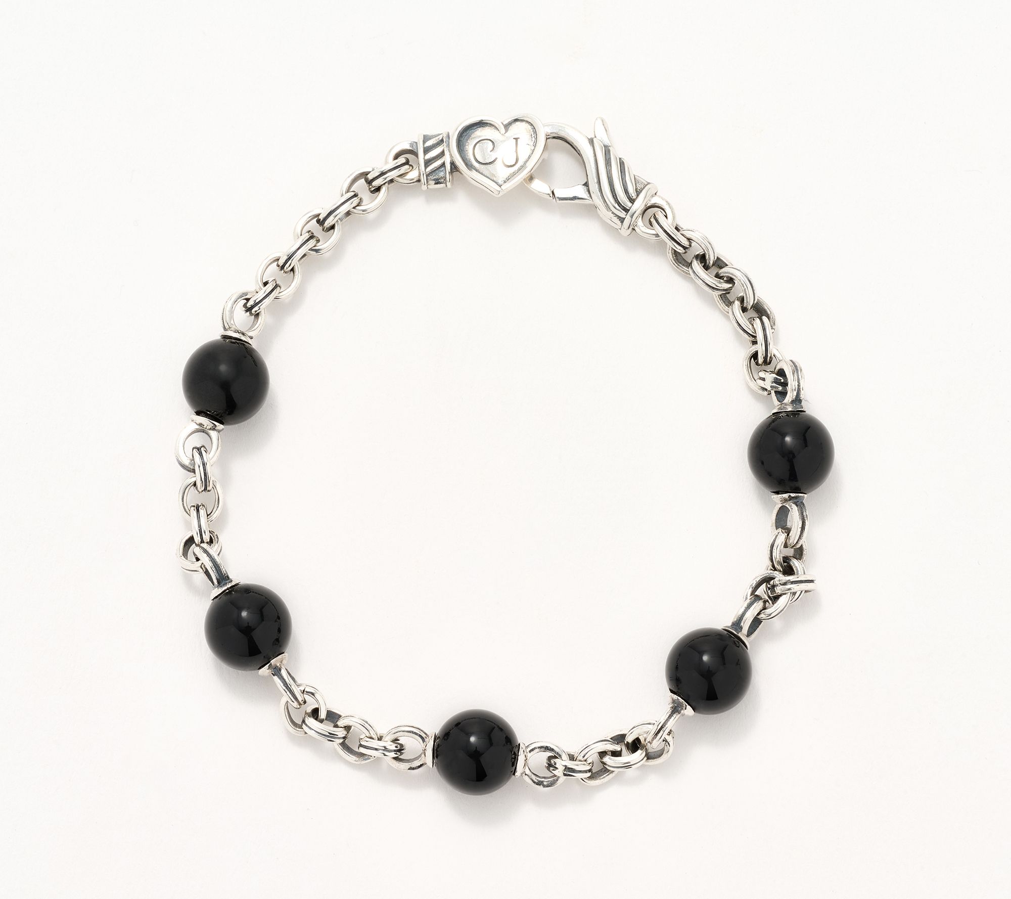 Christian James Gemstone Sterling Silver Bead Double Rolo Bracelet